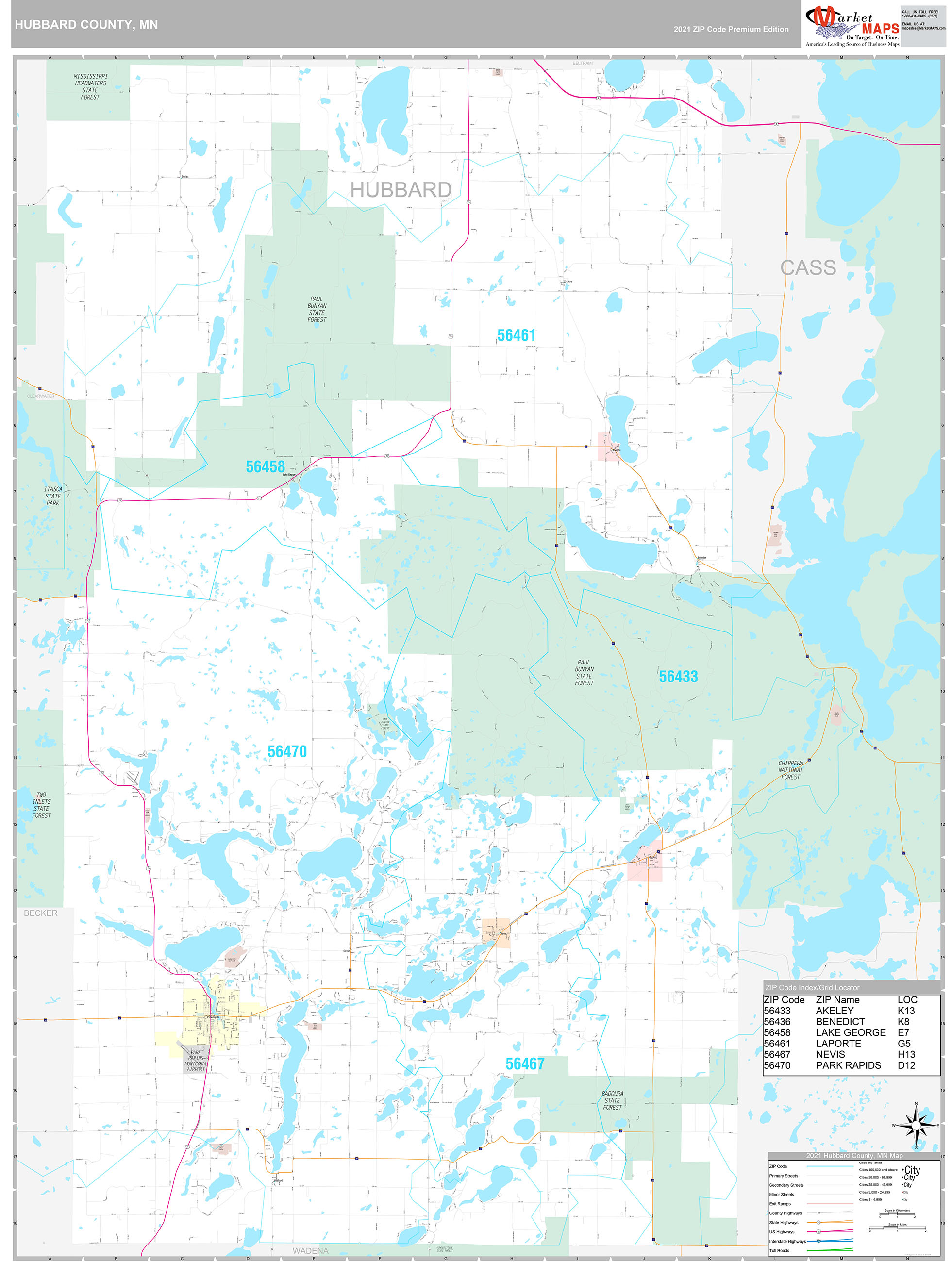 Hubbard County, MN Wall Map Premium Style by MarketMAPS MapSales