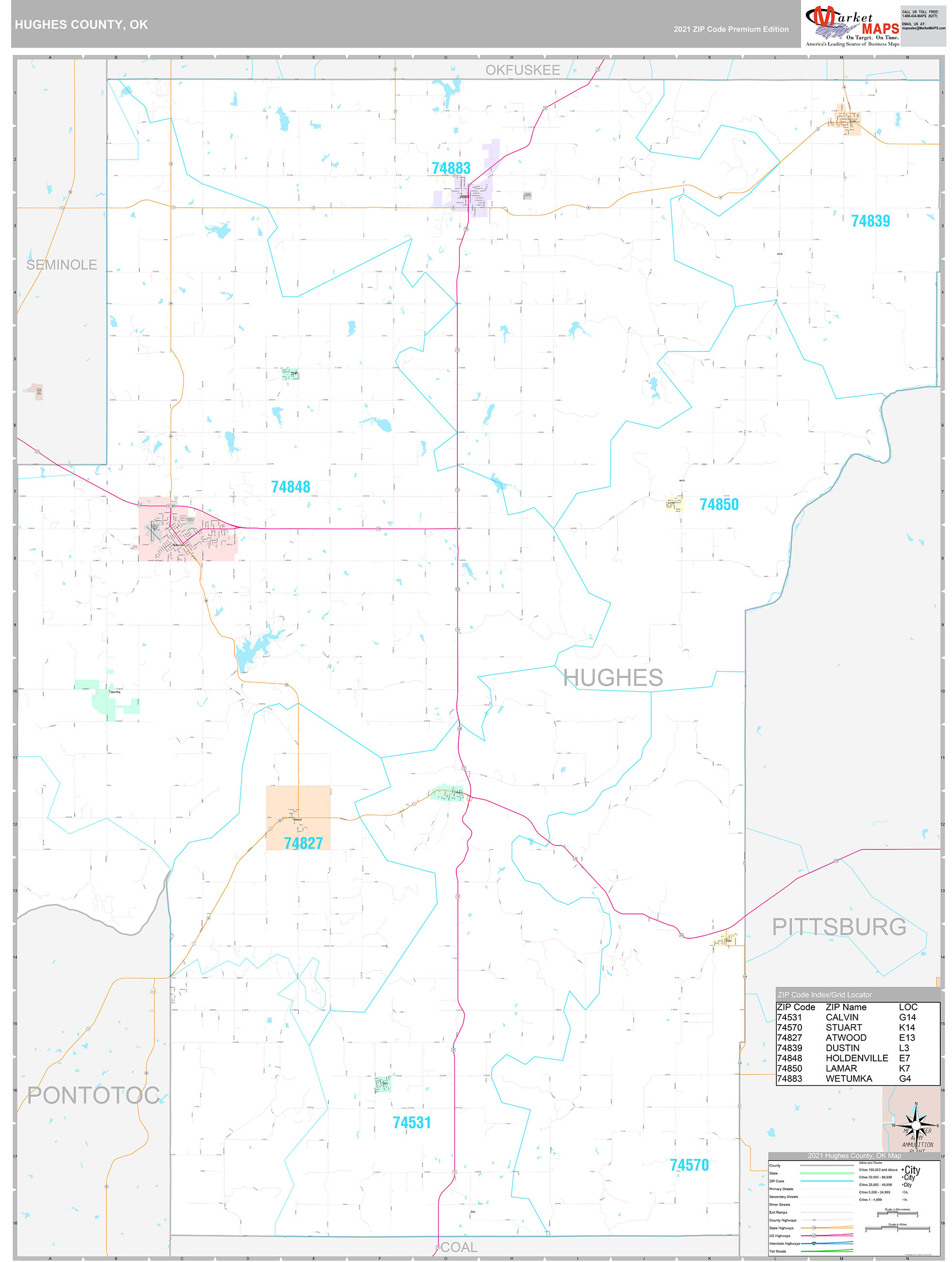 Hughes County, OK Wall Map Premium Style by MarketMAPS MapSales