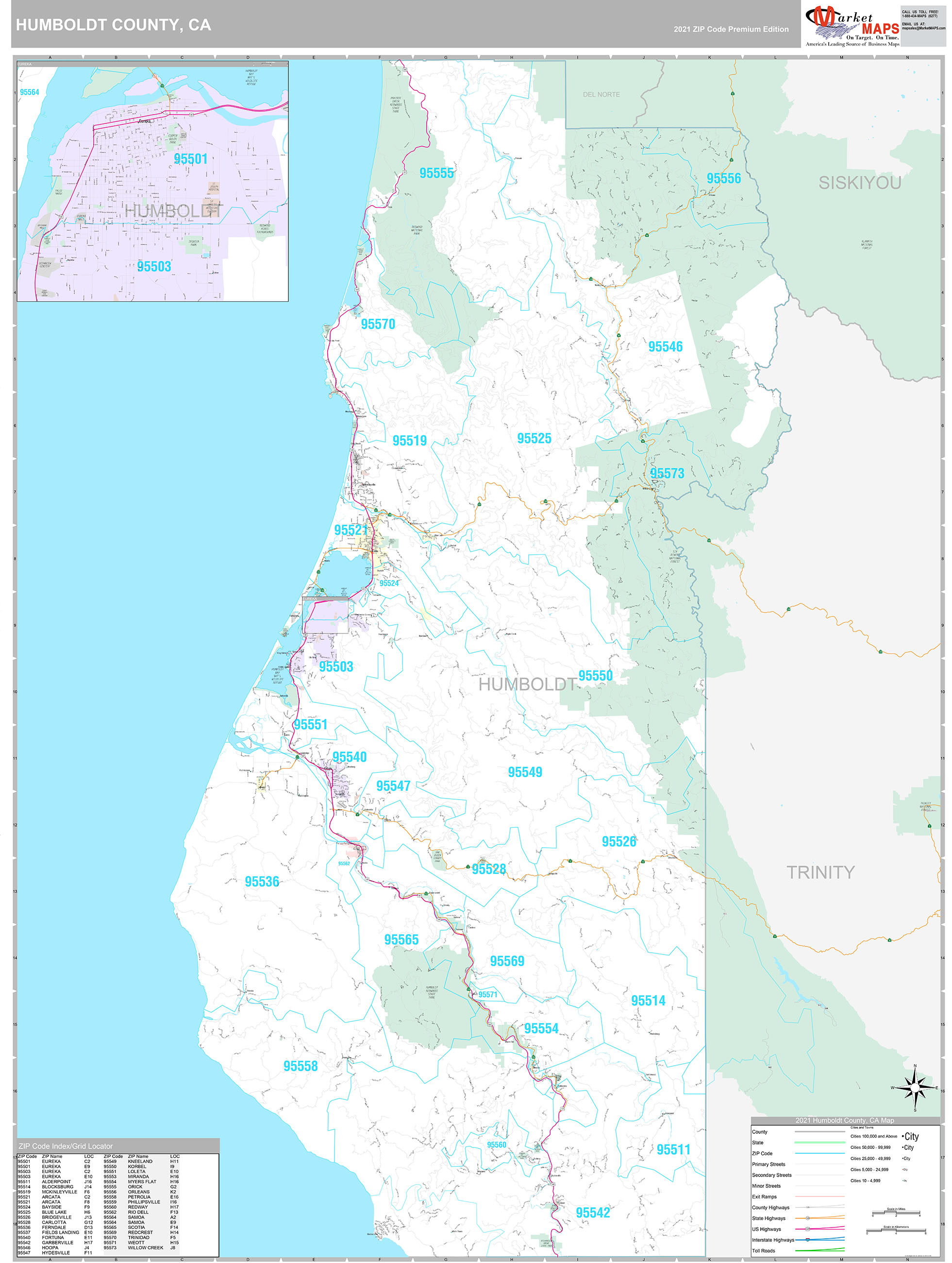 Humboldt County, CA Wall Map Premium Style by MarketMAPS MapSales