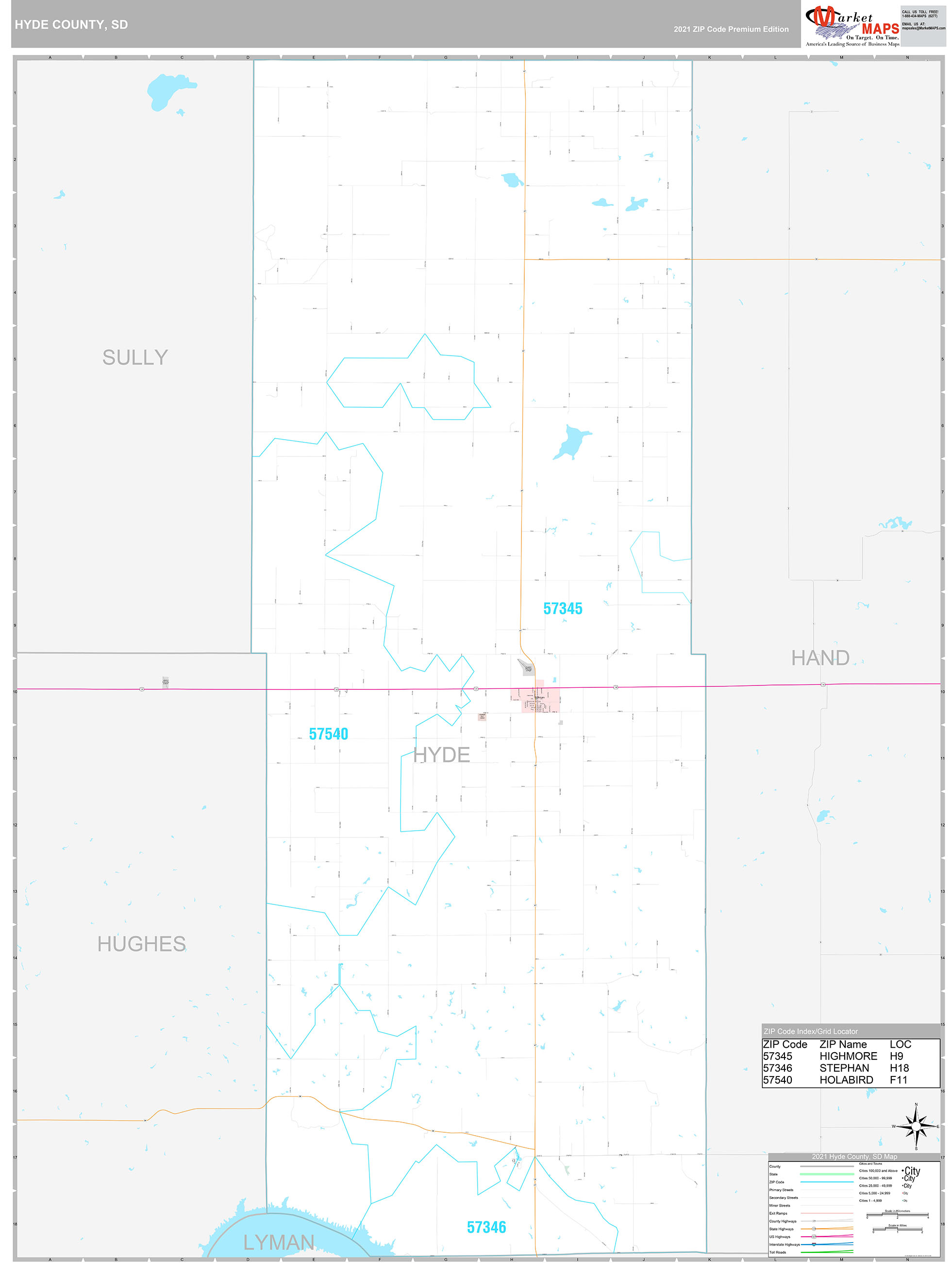 Hyde County, SD Wall Map Premium Style by MarketMAPS