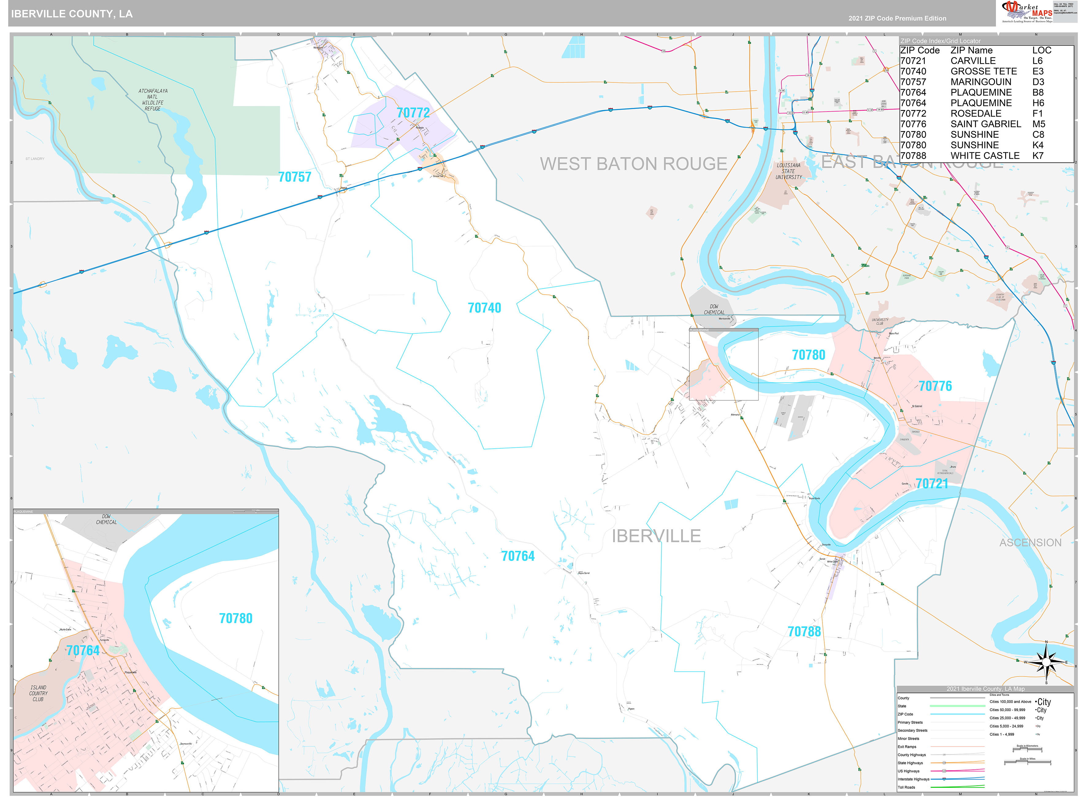 Iberville County, LA Wall Map Premium Style by MarketMAPS