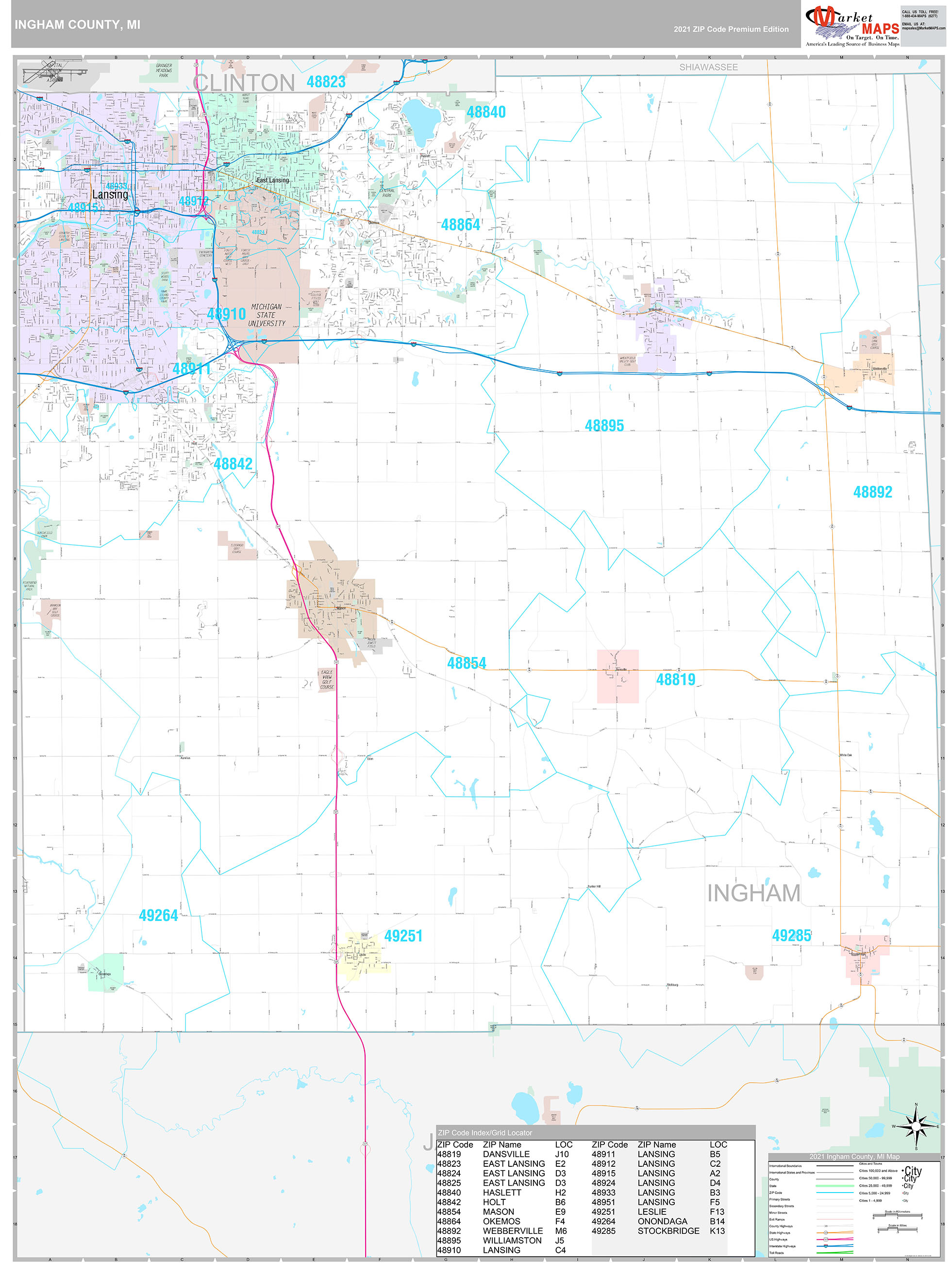 Ingham County, MI Wall Map Premium Style by MarketMAPS MapSales