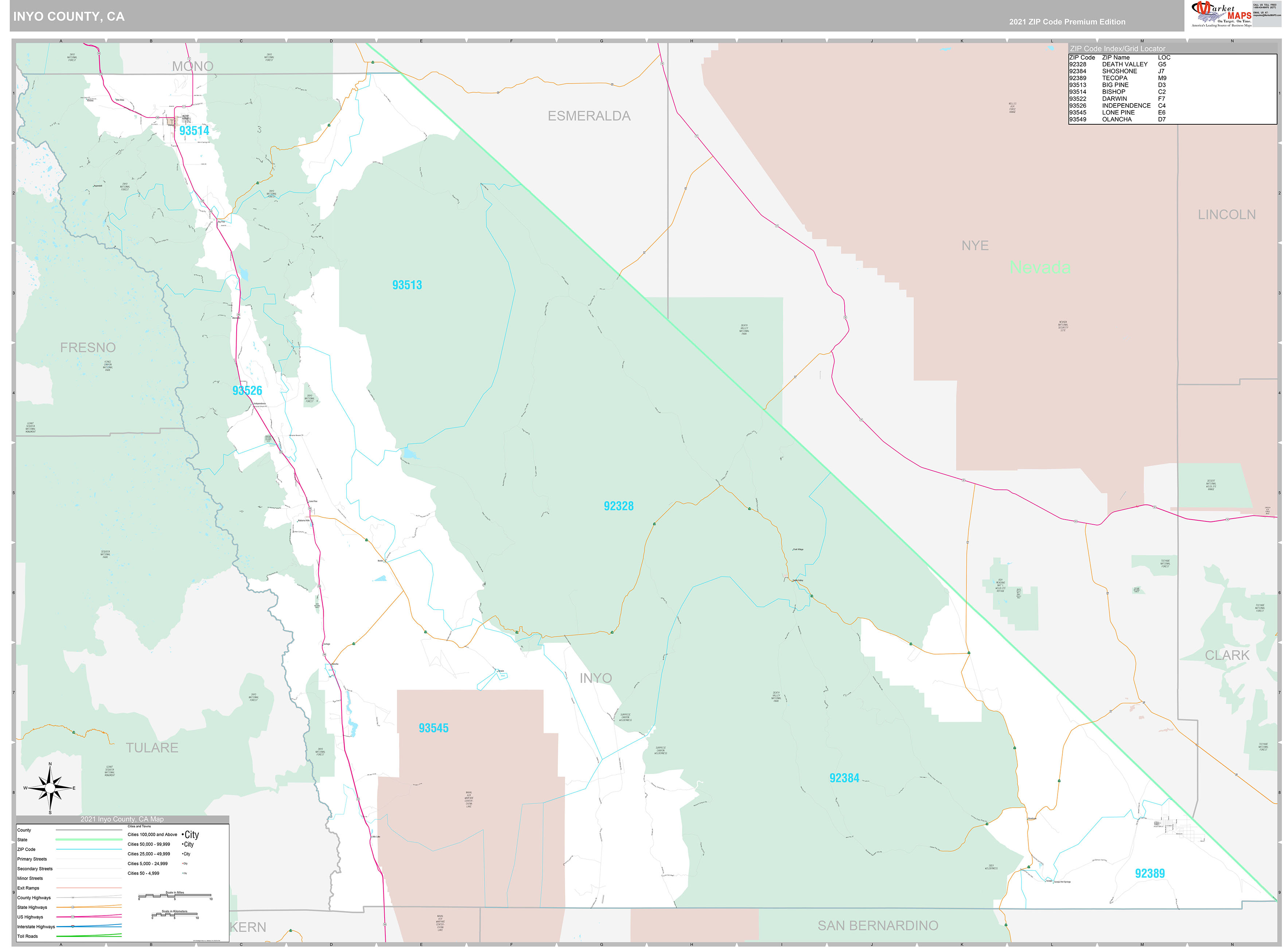 Inyo County, CA Wall Map Premium Style by MarketMAPS MapSales