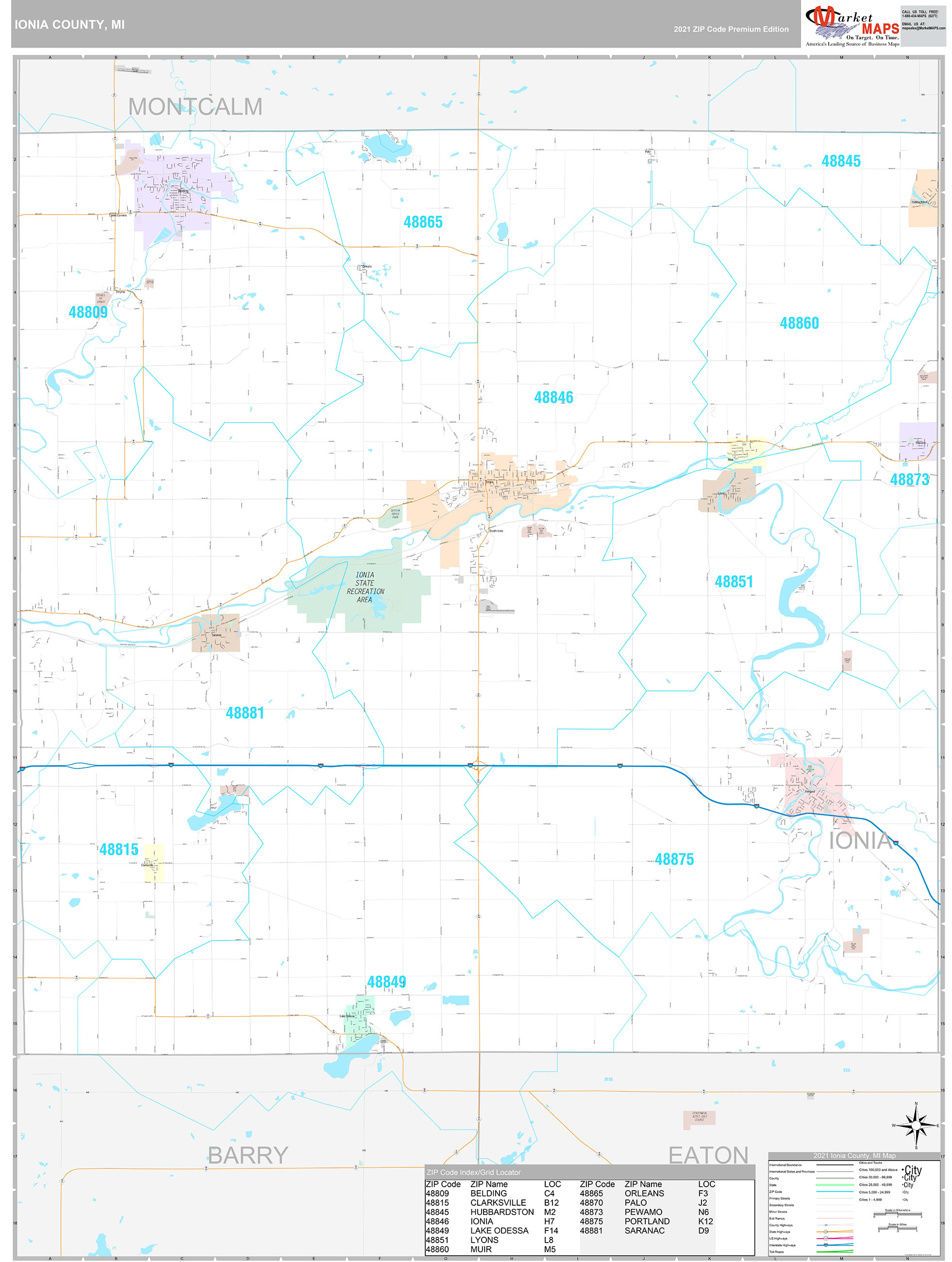 Ionia County, MI Wall Map Premium Style by MarketMAPS