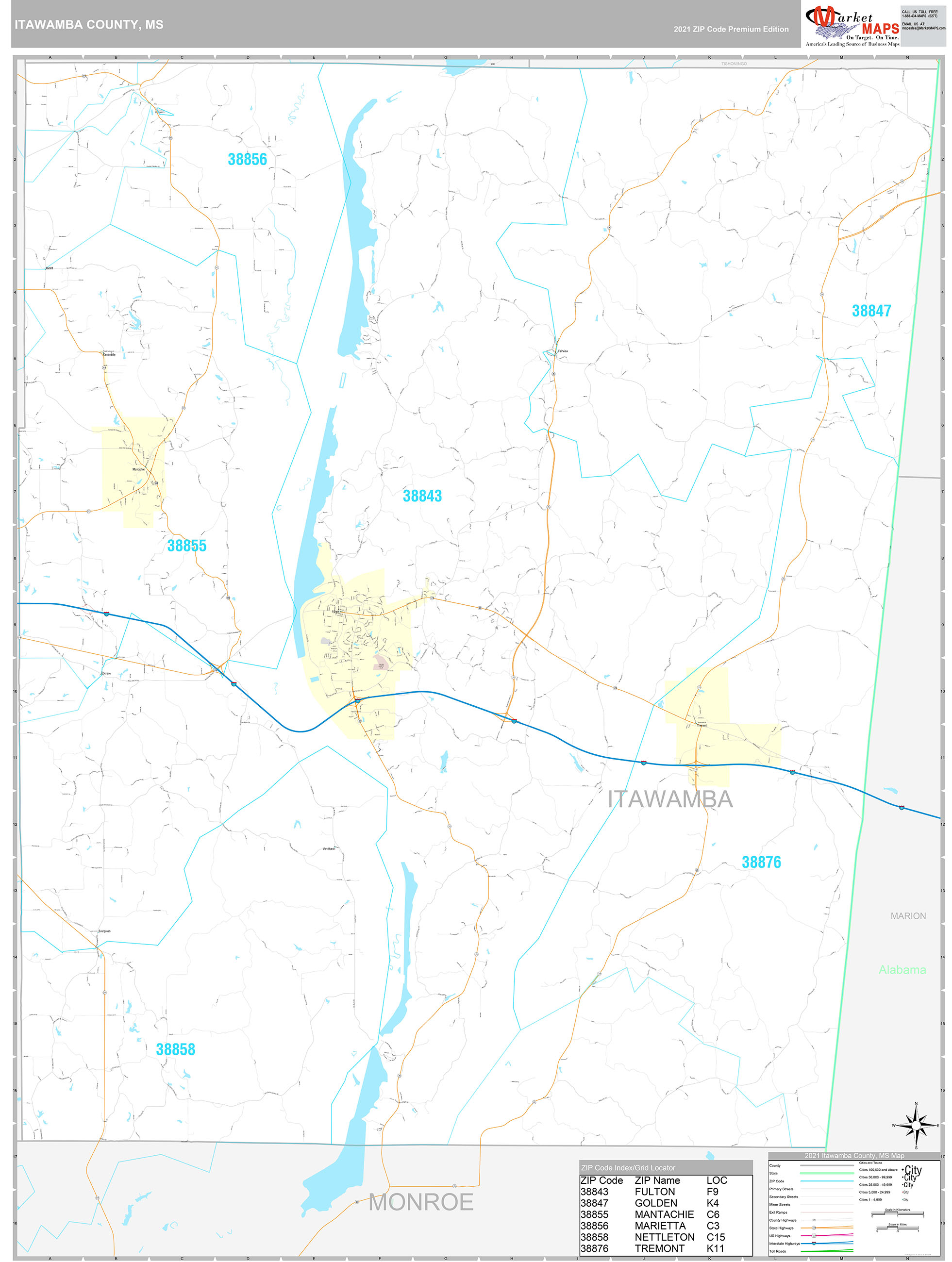 Itawamba County, MS Wall Map Premium Style by MarketMAPS MapSales