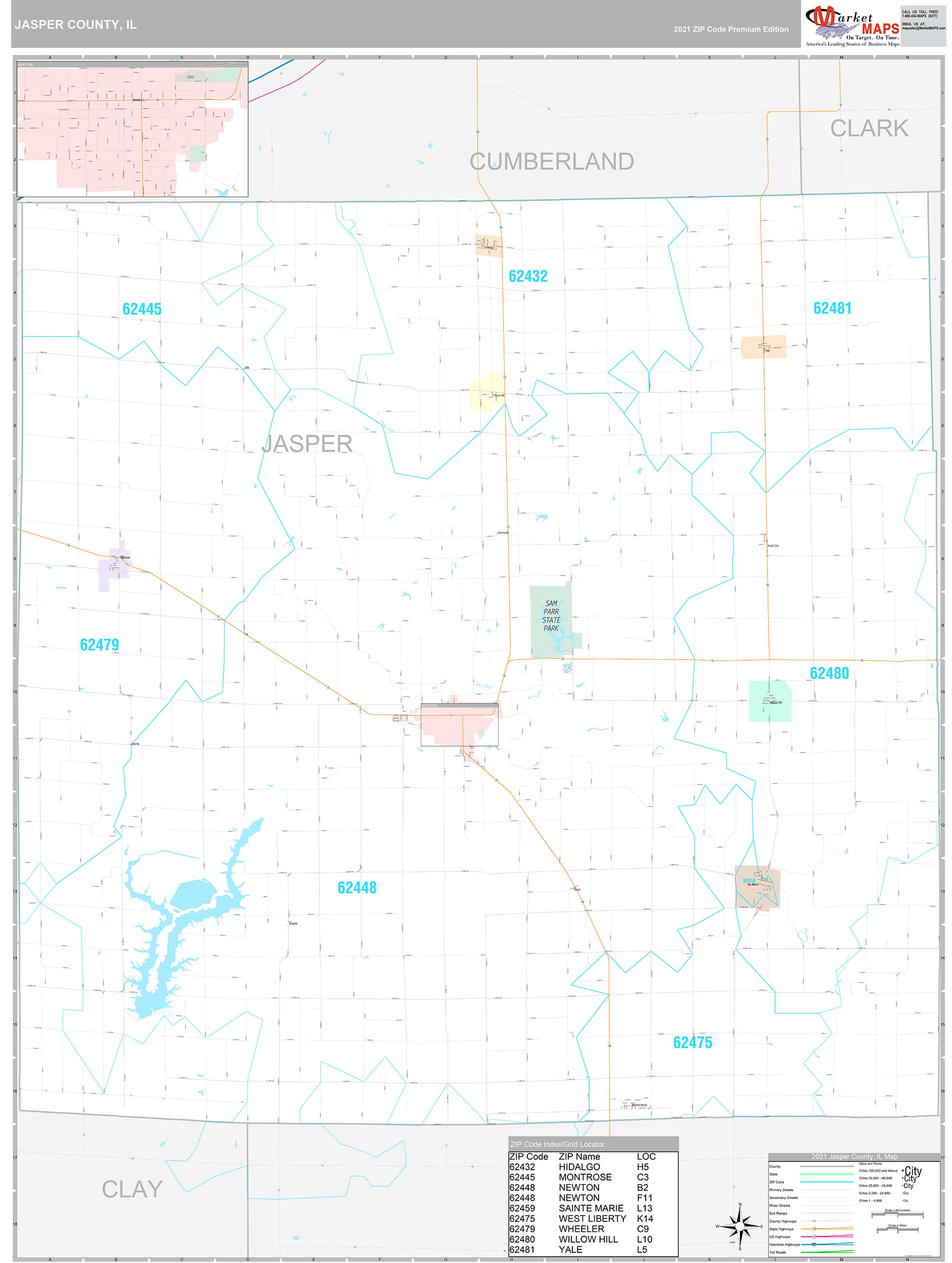 Jasper County, IL Wall Map Premium Style by MarketMAPS