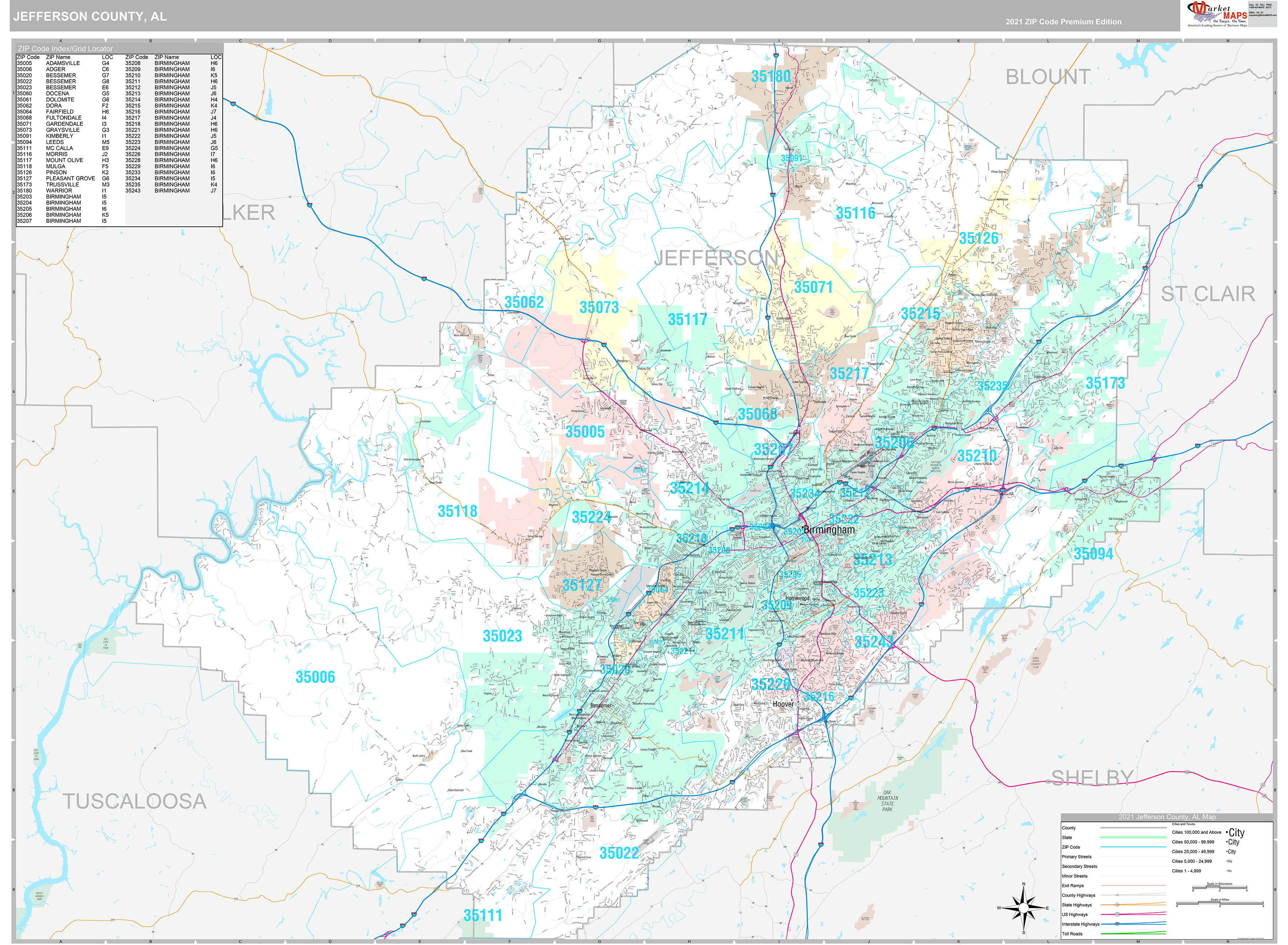 Jefferson County, AL Wall Map Premium Style by MarketMAPS - MapSales