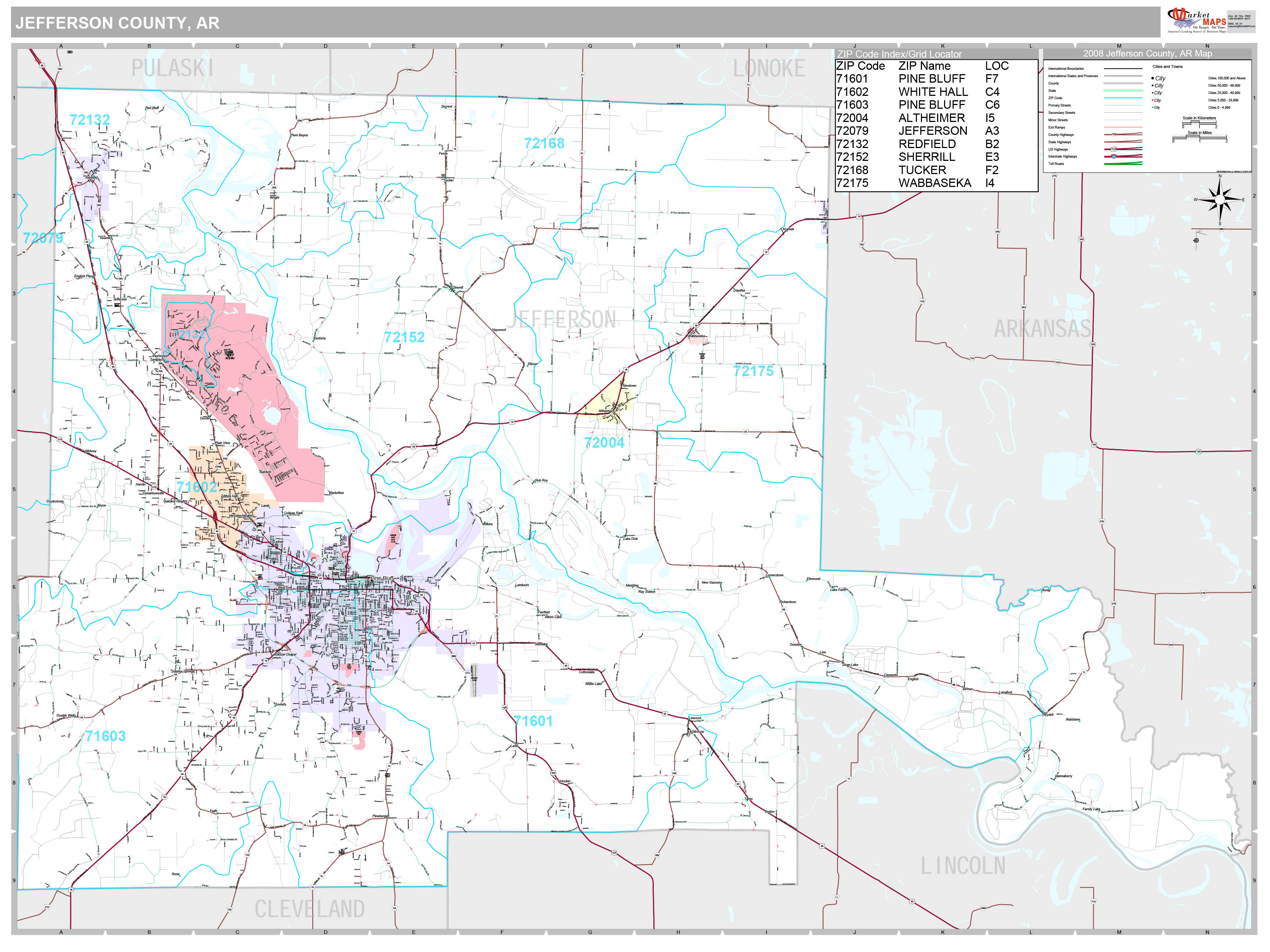 Jefferson County, AR Wall Map Premium Style by MarketMAPS