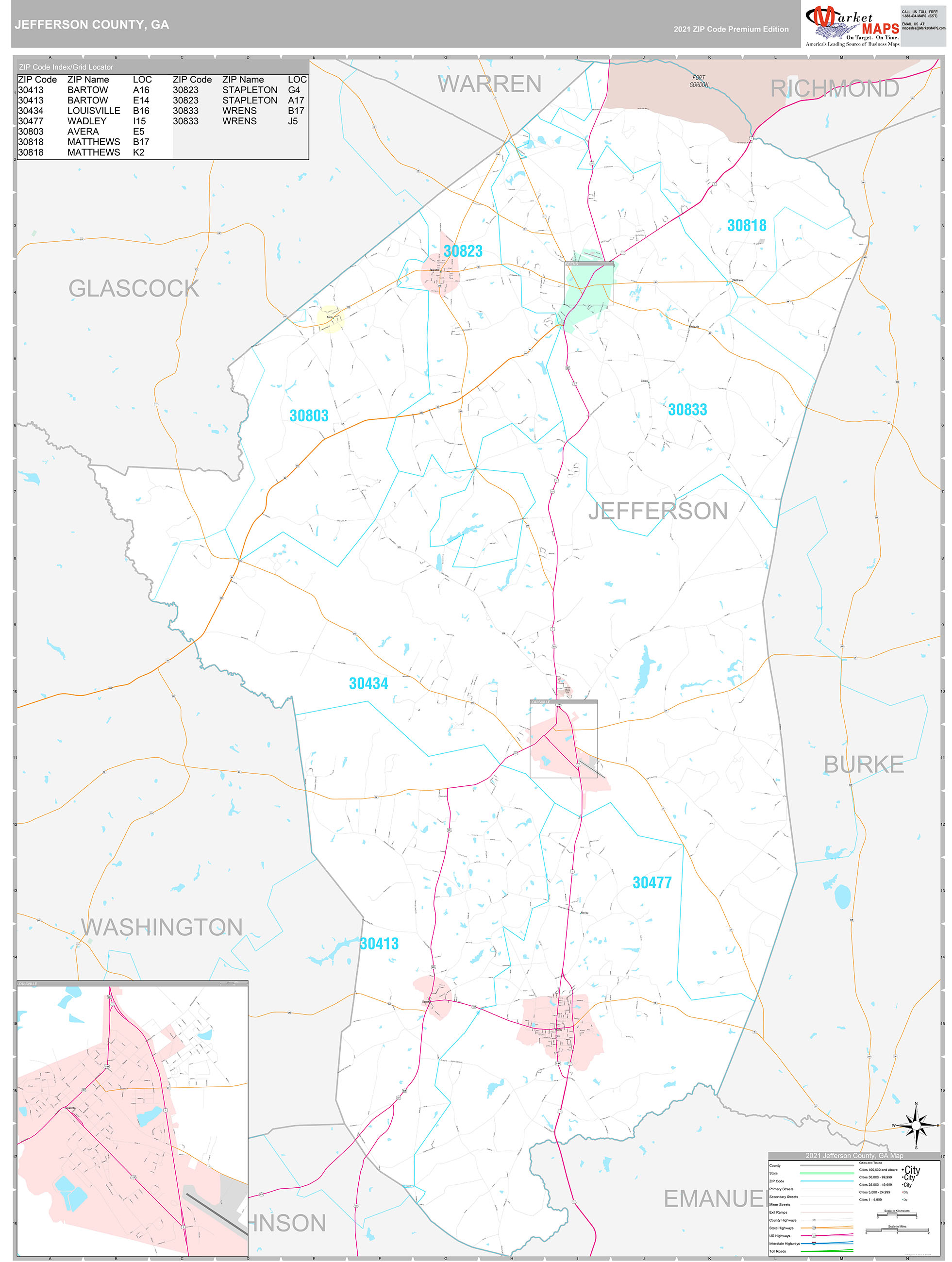Jefferson County Ga Wall Map Color Cast Style By Marketmaps Images
