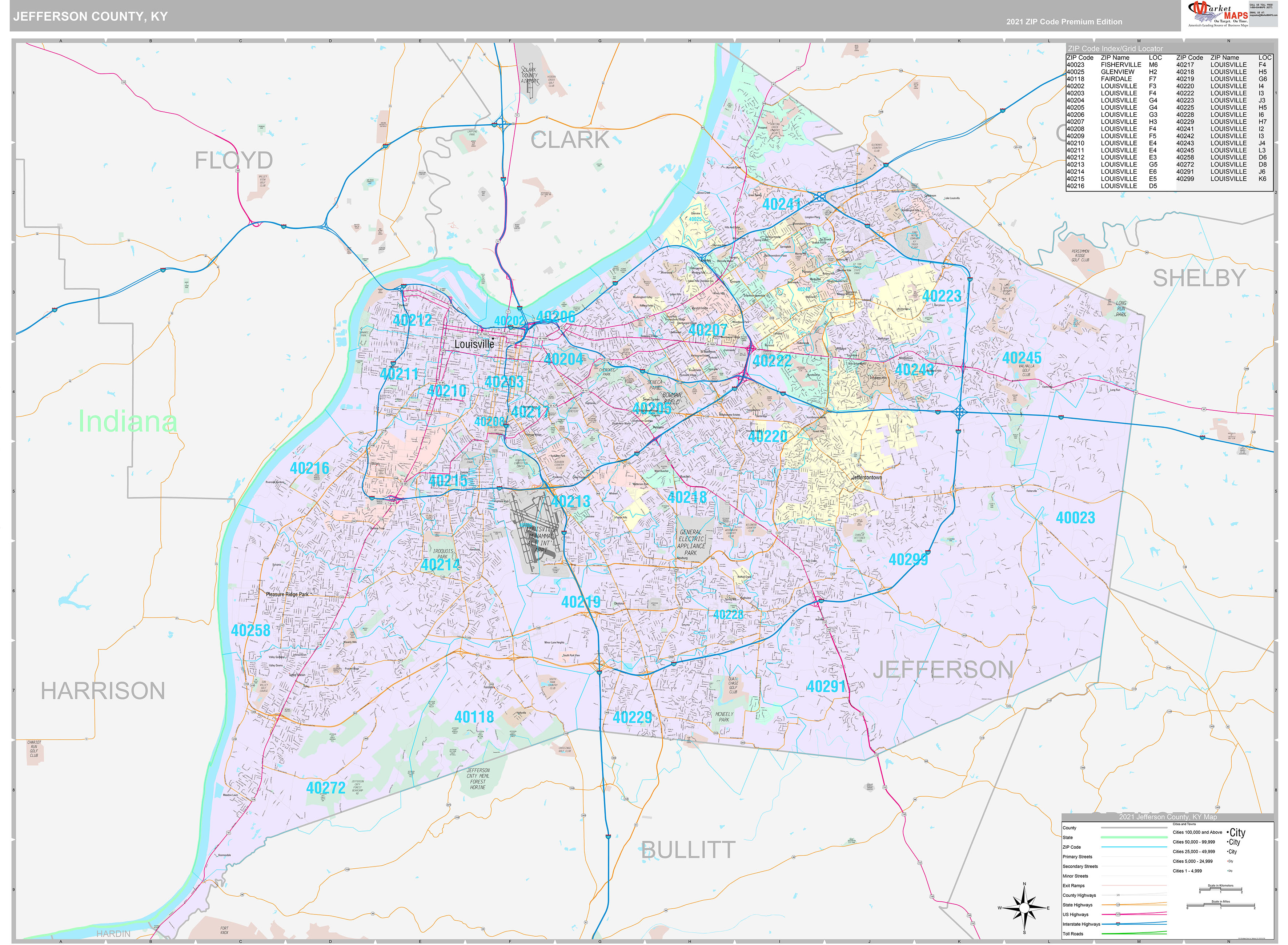 Jefferson County, KY Wall Map Premium Style by MarketMAPS MapSales