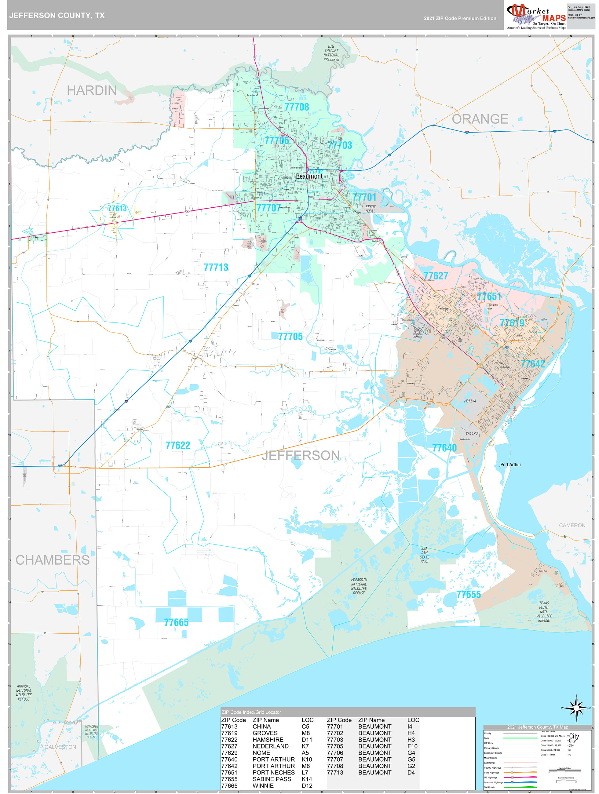 Jefferson County, TX Wall Map Premium Style by MarketMAPS