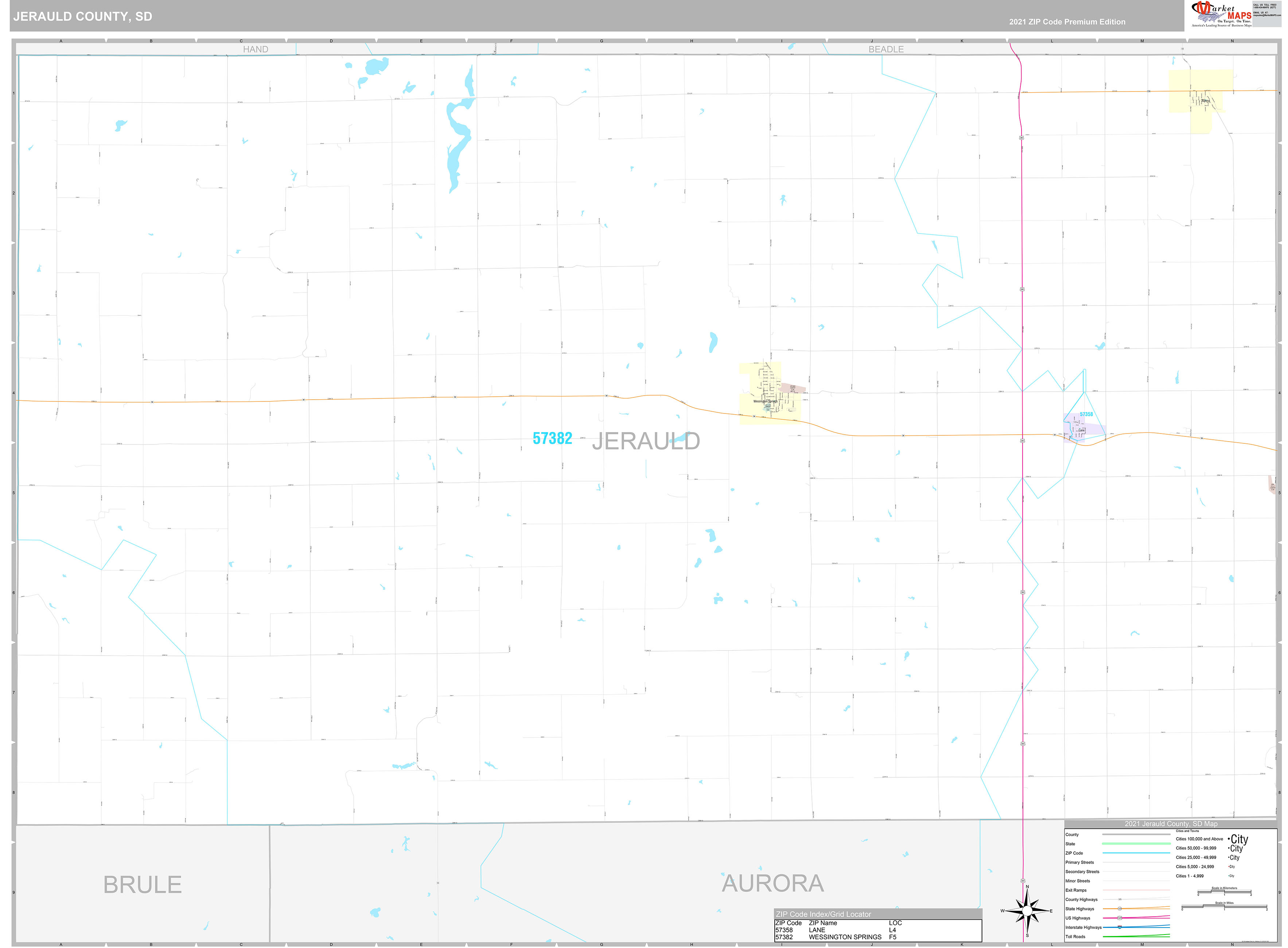 Jerauld County, SD Wall Map Premium Style by MarketMAPS