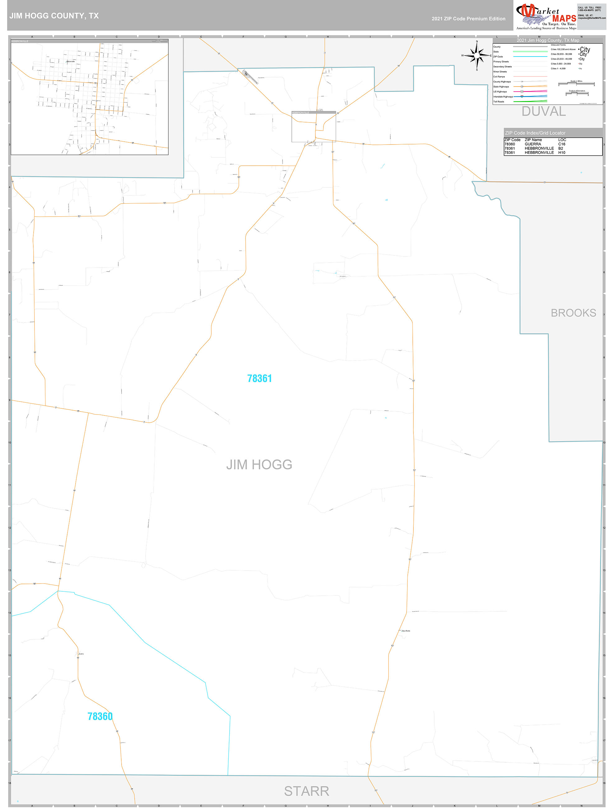 Jim Hogg County, TX Wall Map Premium Style by MarketMAPS