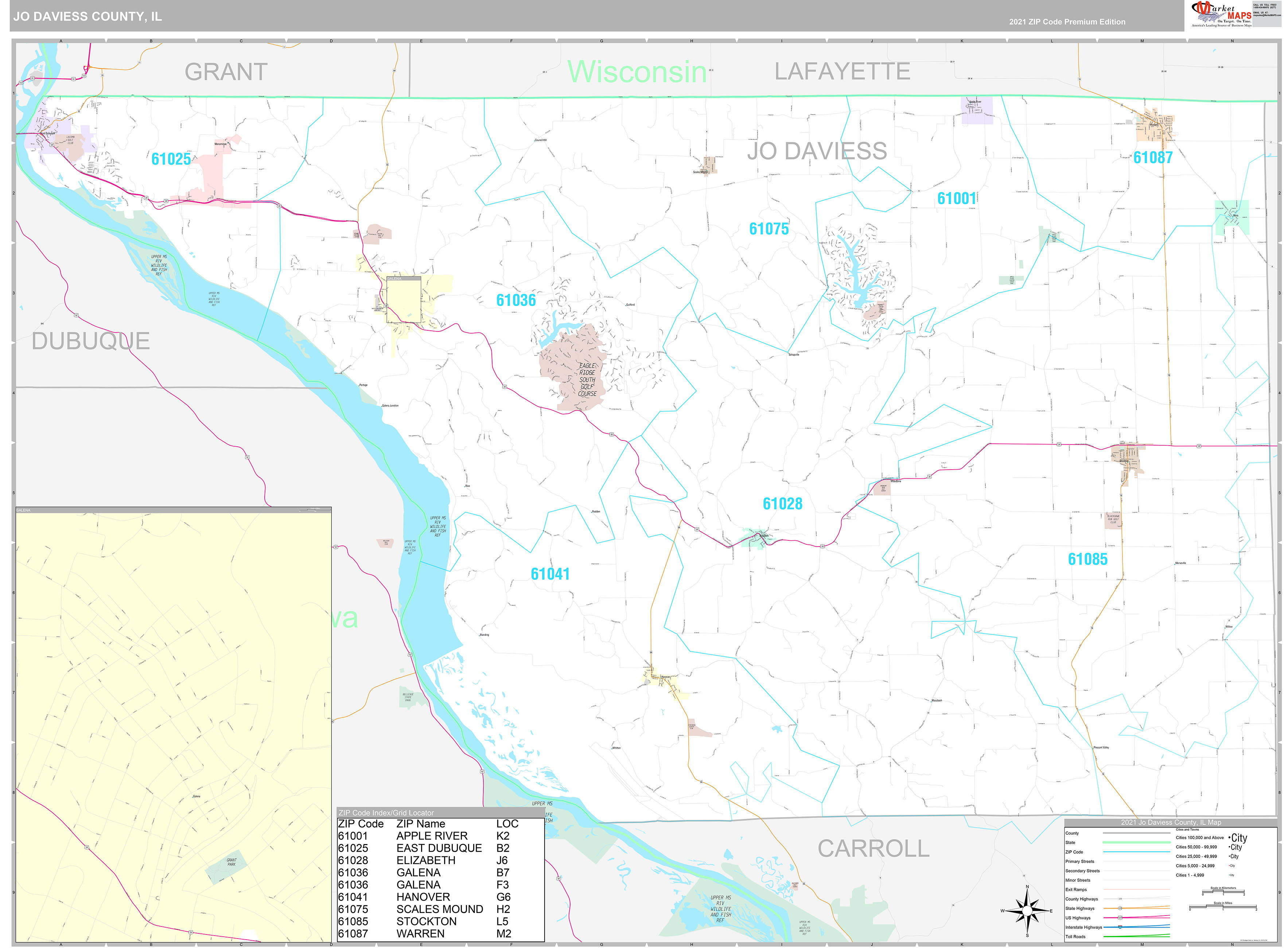 Jo Daviess County, IL Wall Map Premium Style by MarketMAPS