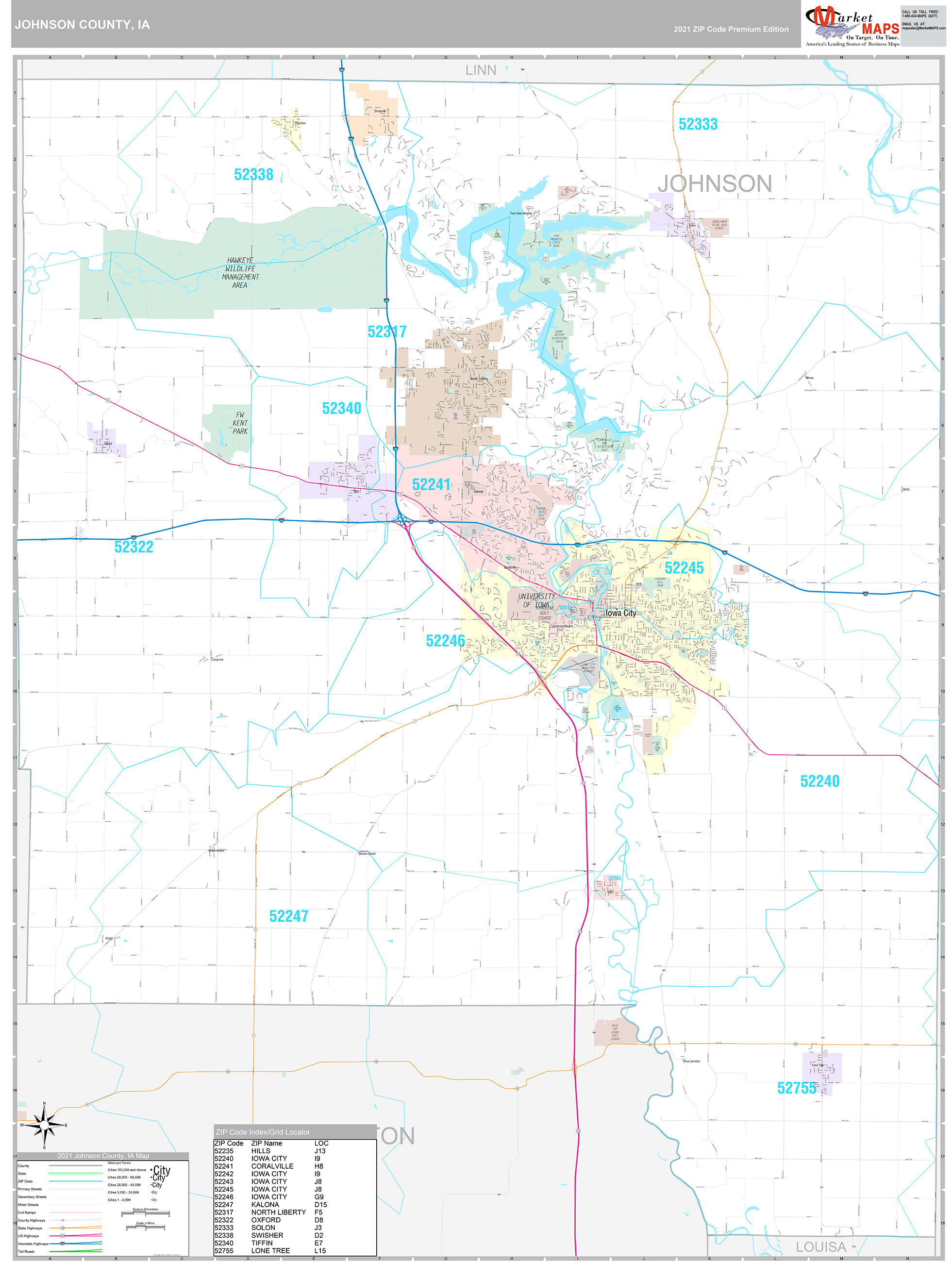 Johnson County Ia Wall Map Premium Style By Marketmaps Mapsales