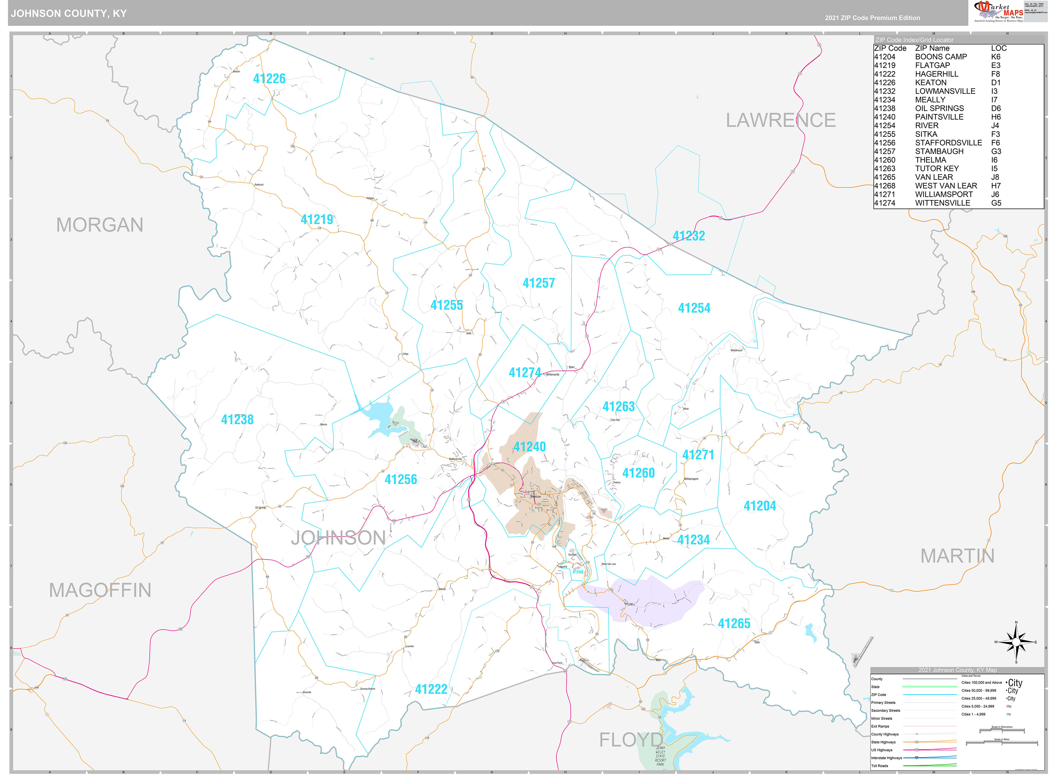 Johnson County Ky Wall Map Premium Style By Marketmaps