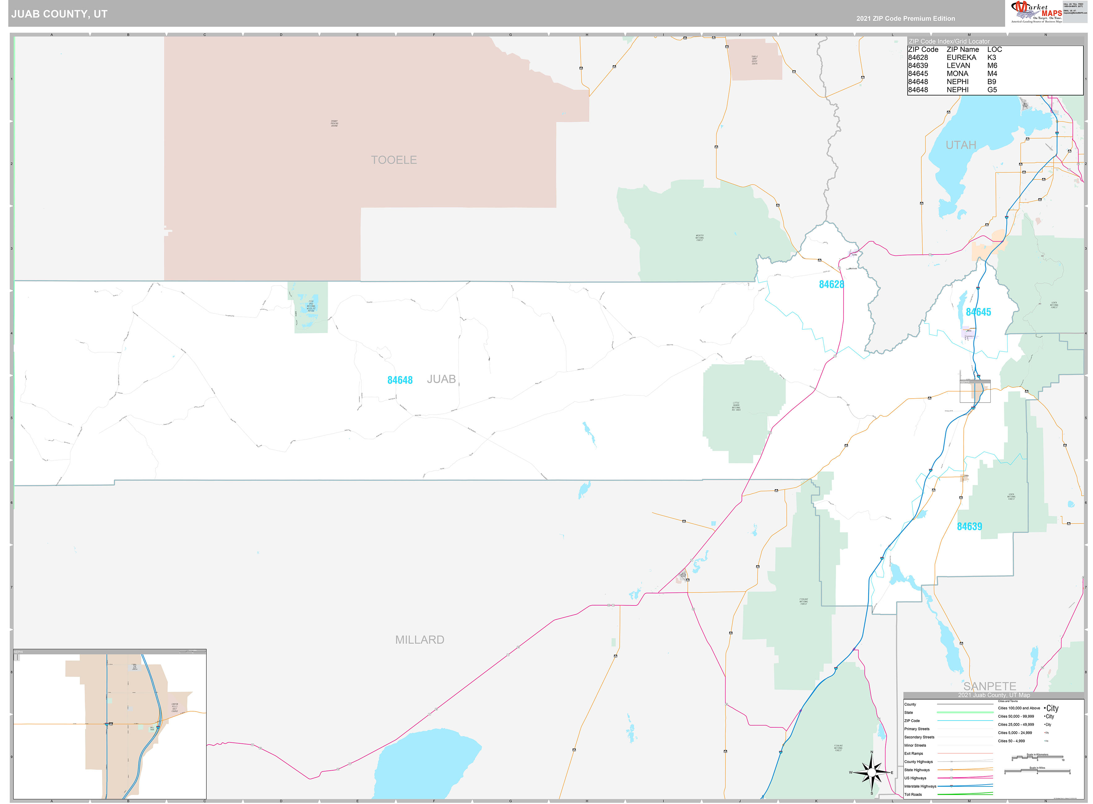 Juab County, UT Wall Map Premium Style by MarketMAPS