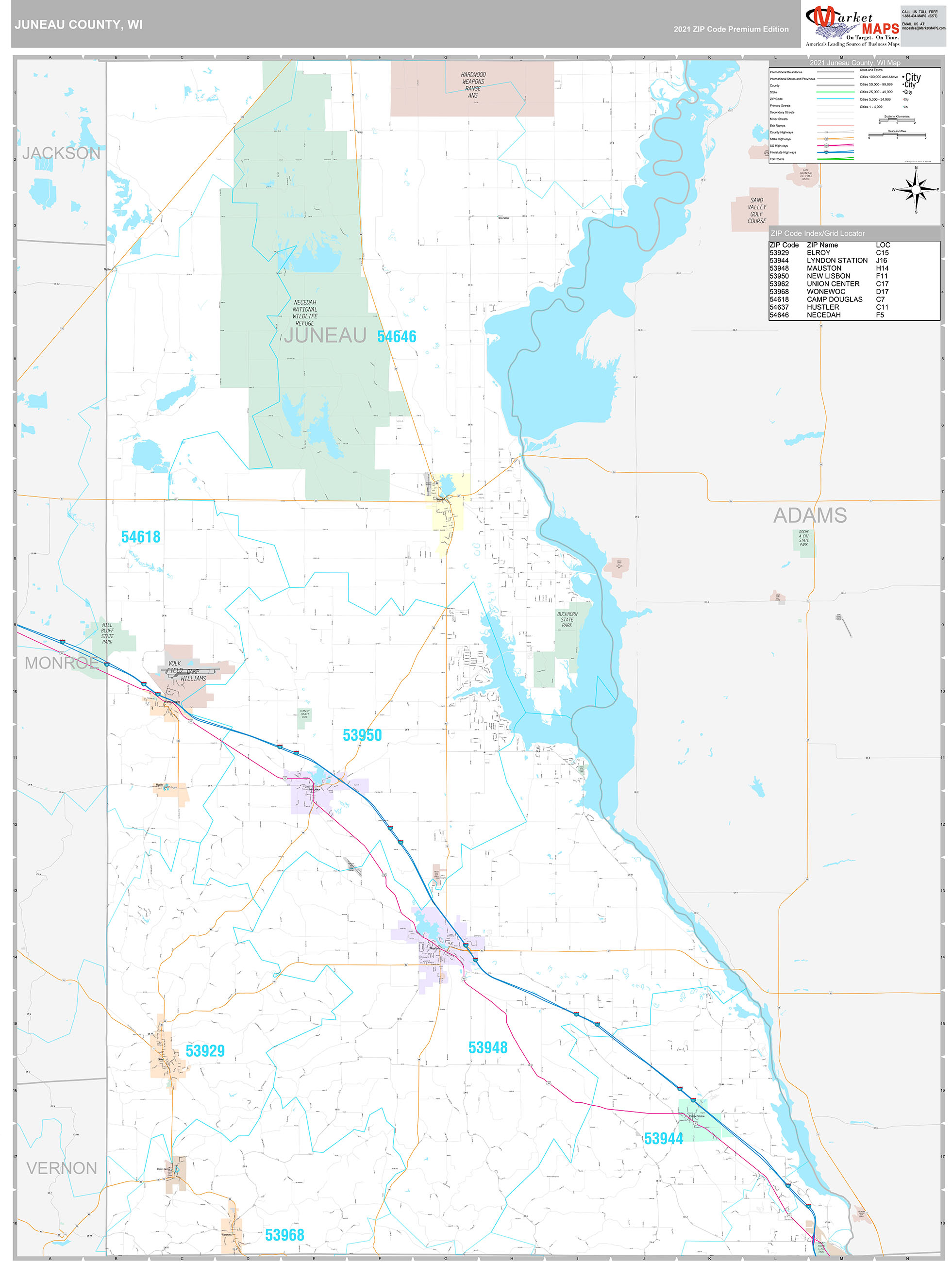 Juneau County, WI Wall Map Premium Style by MarketMAPS - MapSales