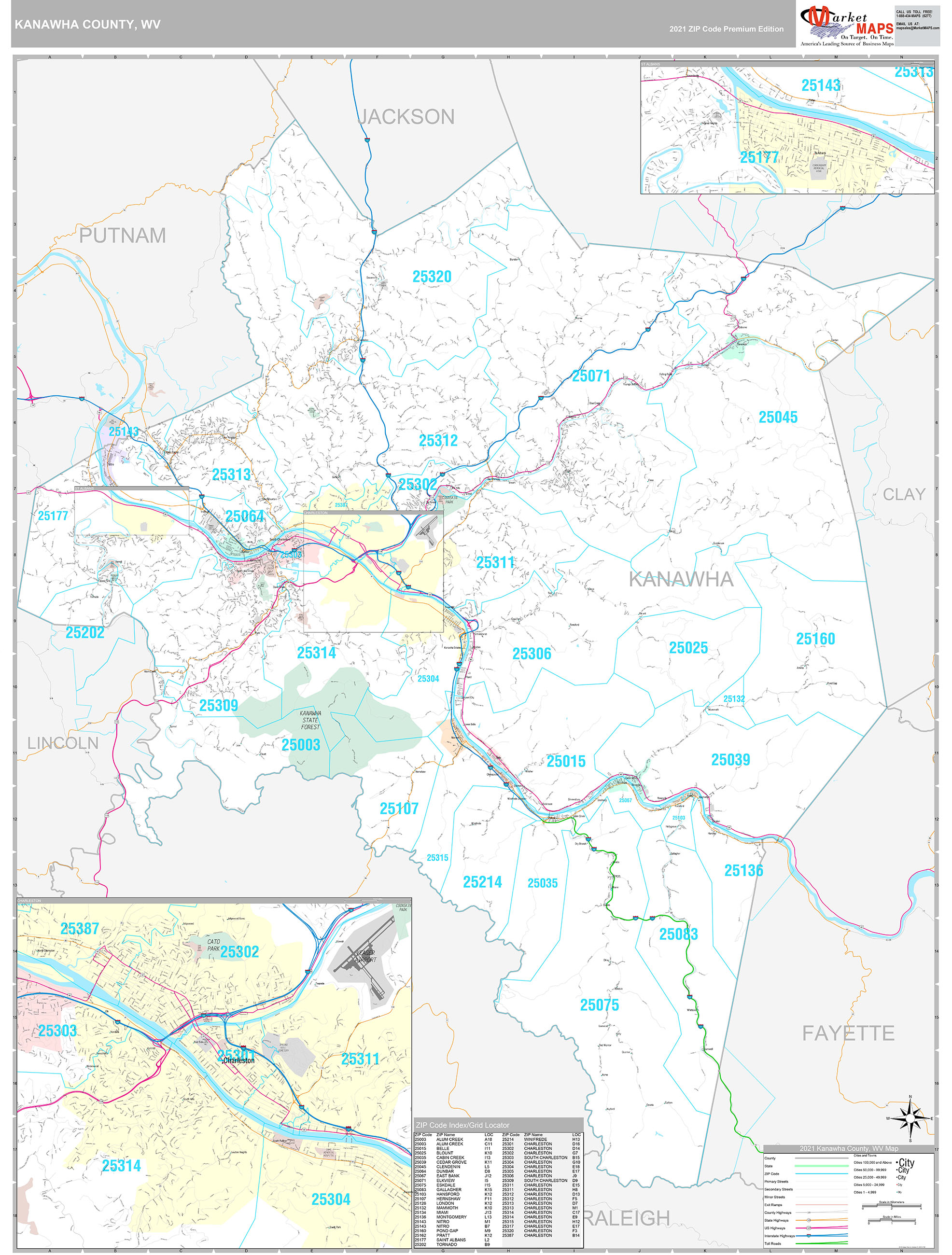 Kanawha County West Virginia Inmate Search Kanawha County, WV Wall Map Premium Style by MarketMAPS - MapSales