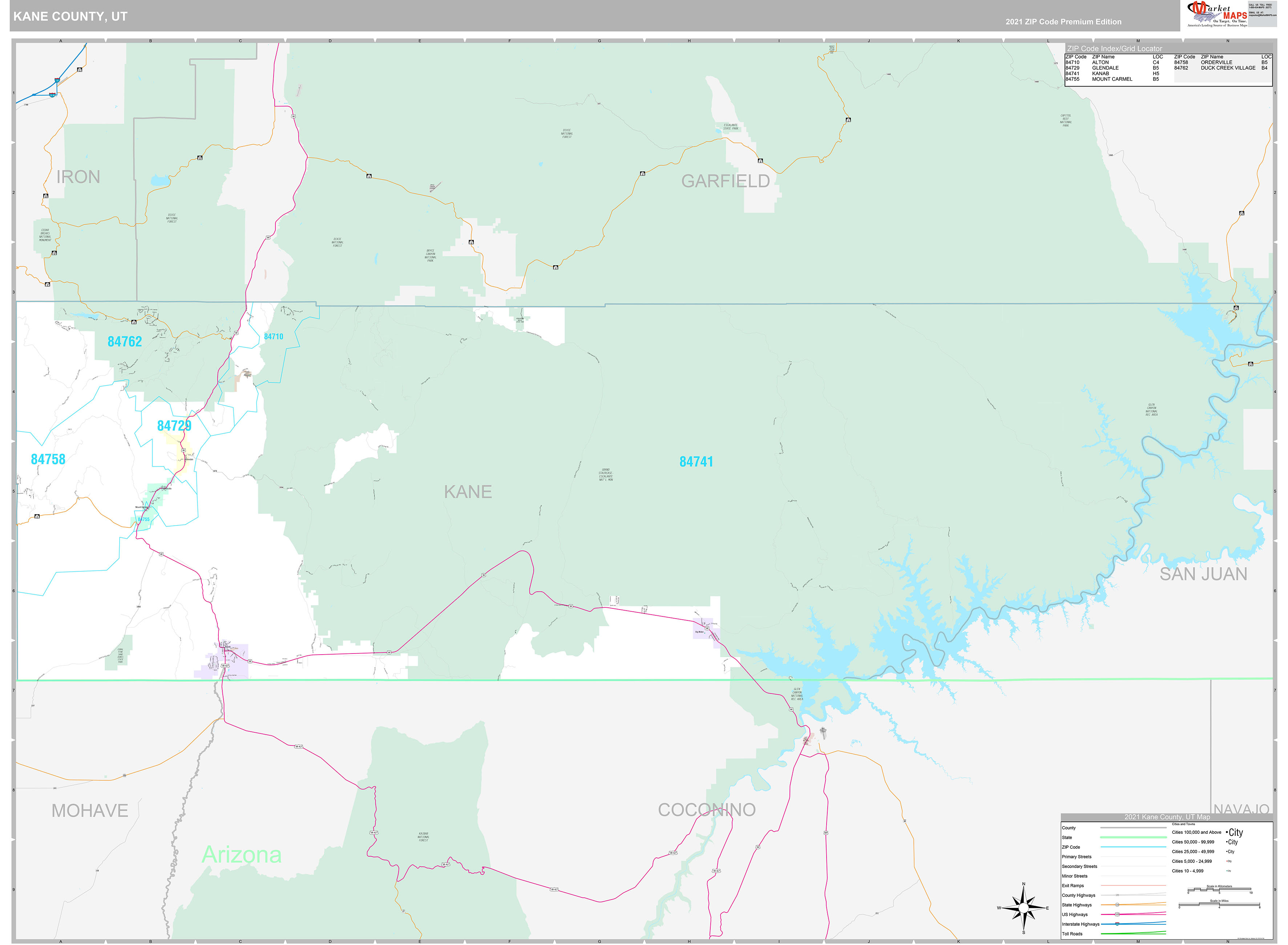 Kane County, UT Wall Map Premium Style by MarketMAPS