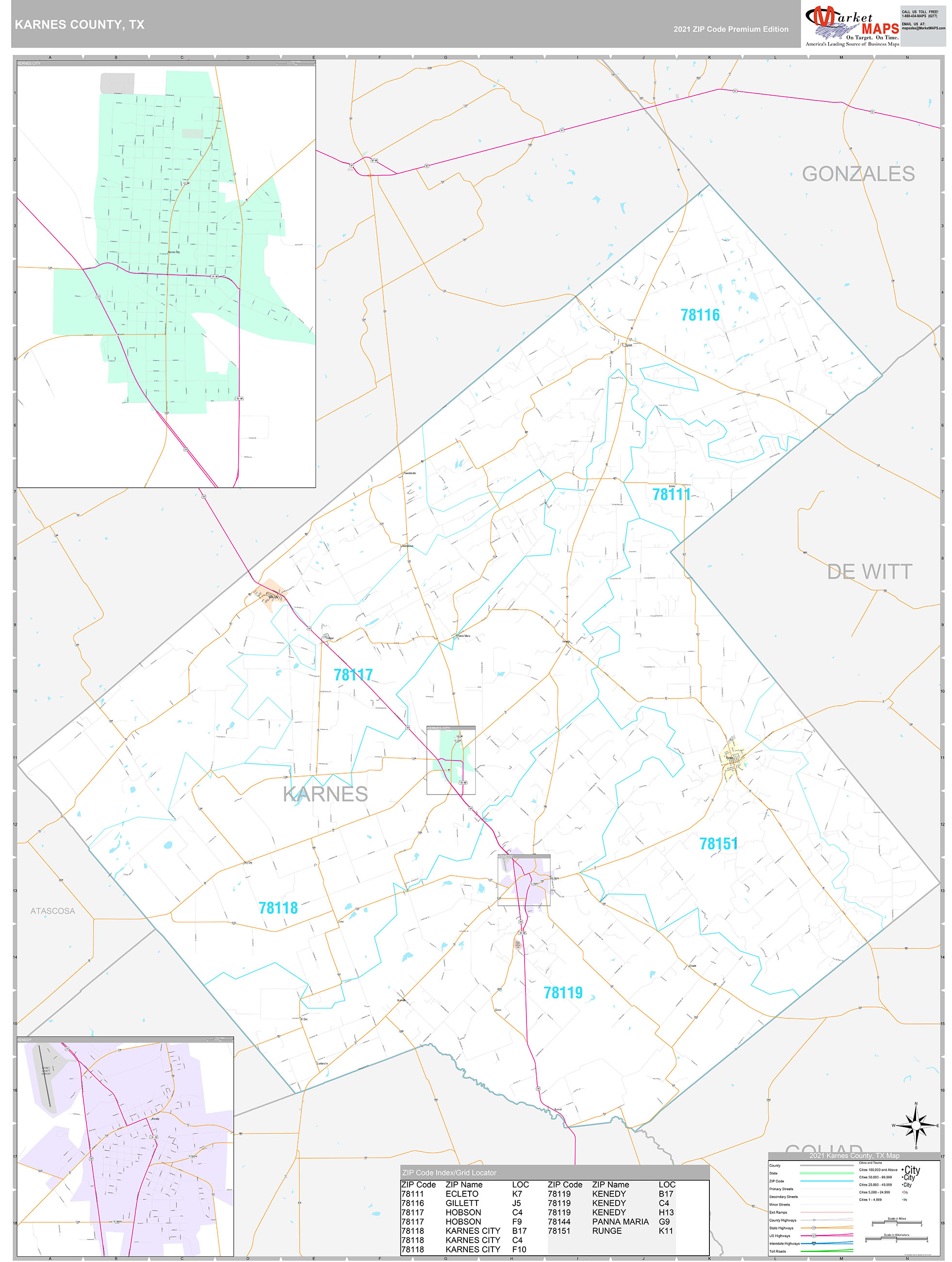 Karnes County, TX Wall Map Premium Style by MarketMAPS MapSales