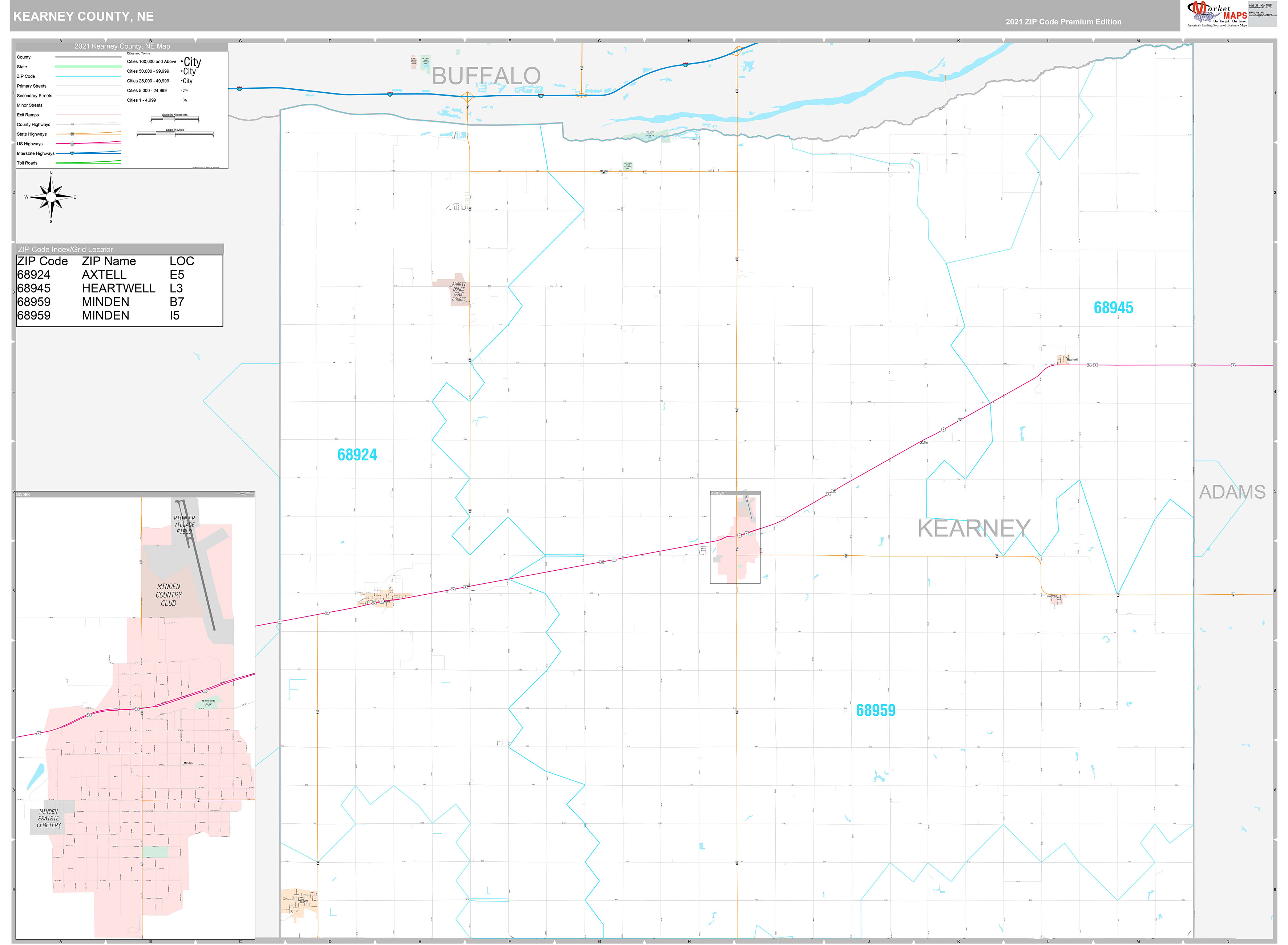 Kearney County Nebraska Digital Zip Code Map