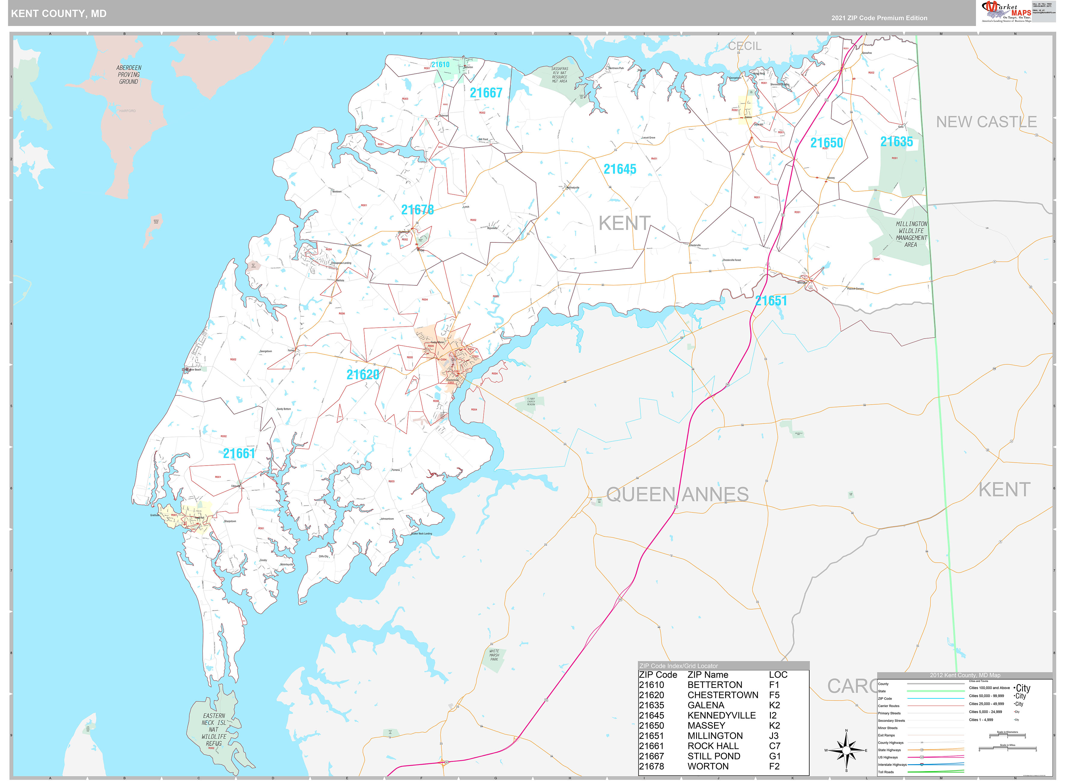 Kent County, MD Wall Map Premium Style by MarketMAPS