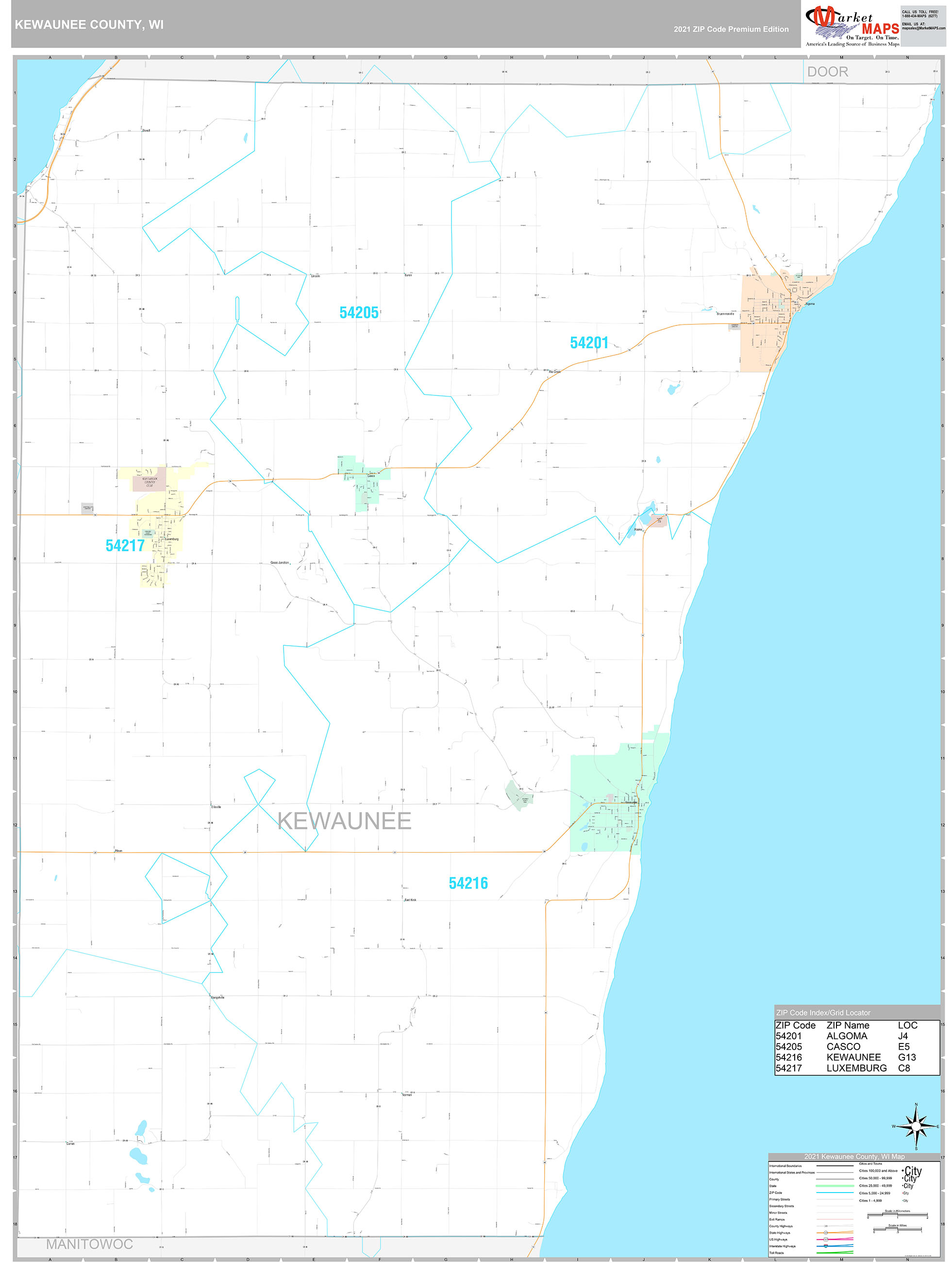 Kewaunee County, WI Wall Map Premium Style by MarketMAPS MapSales