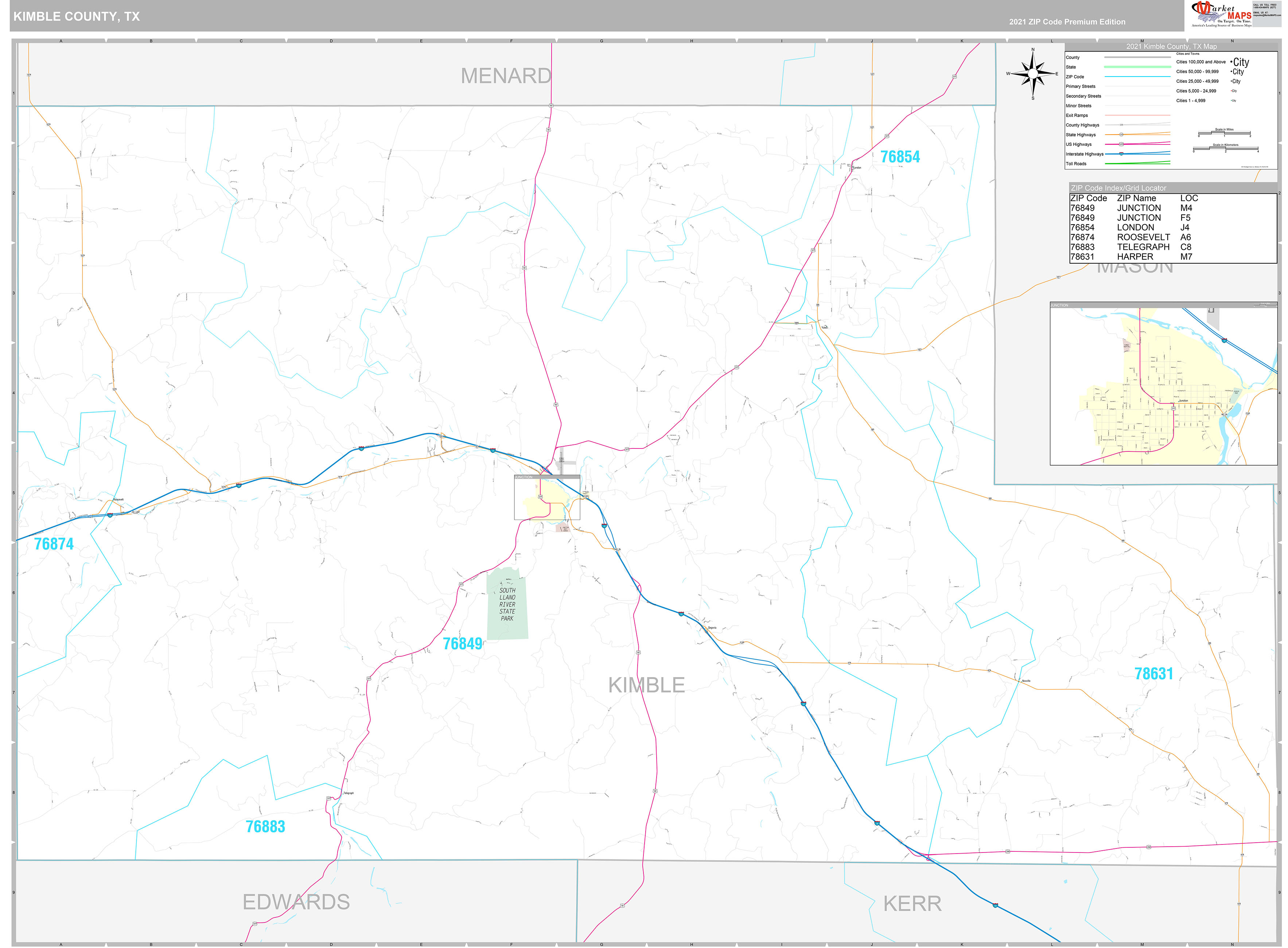 Kimble County, TX Wall Map Premium Style by MarketMAPS MapSales