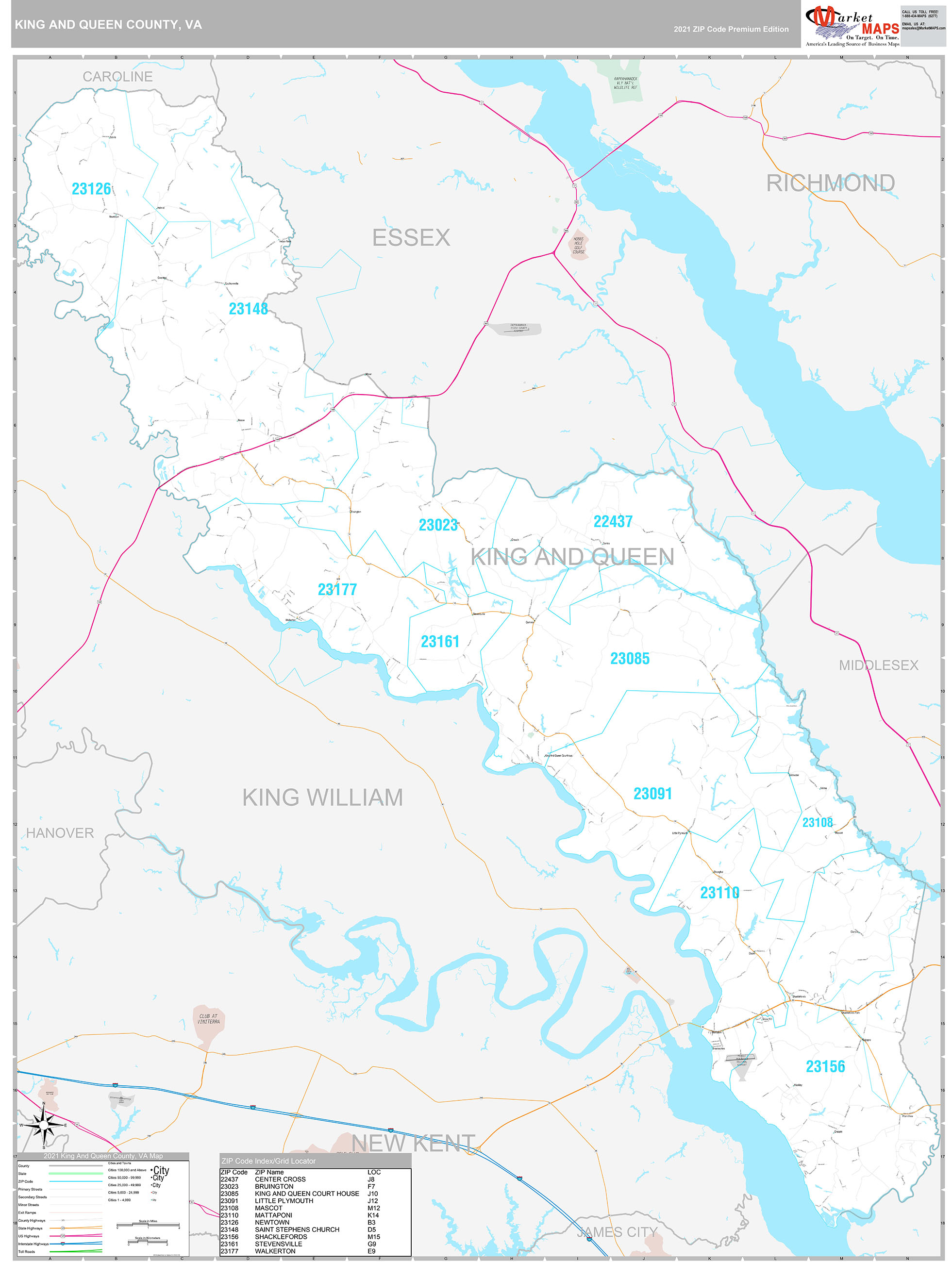 King and Queen County, VA Wall Map Premium Style by MarketMAPS