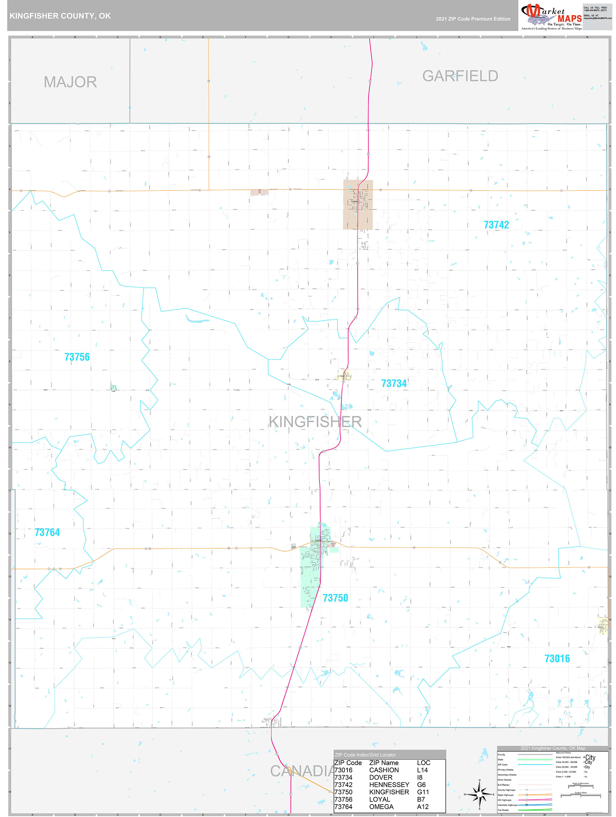 Kingfisher County, OK Wall Map Premium Style by MarketMAPS