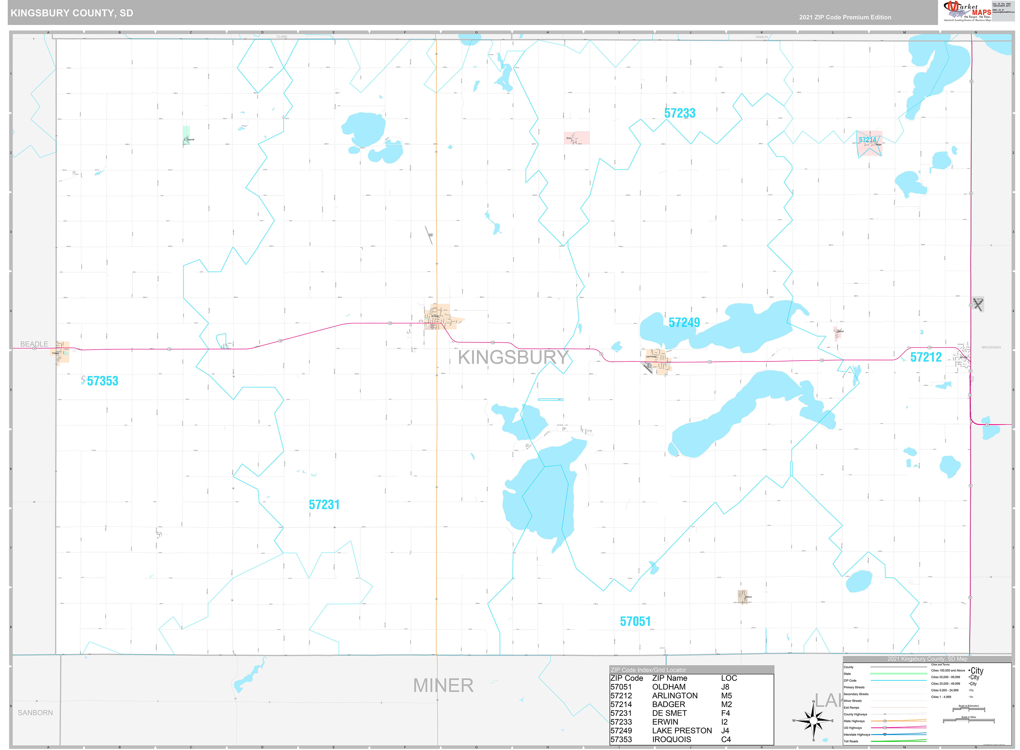 Kingsbury County, SD Wall Map Premium Style by MarketMAPS MapSales