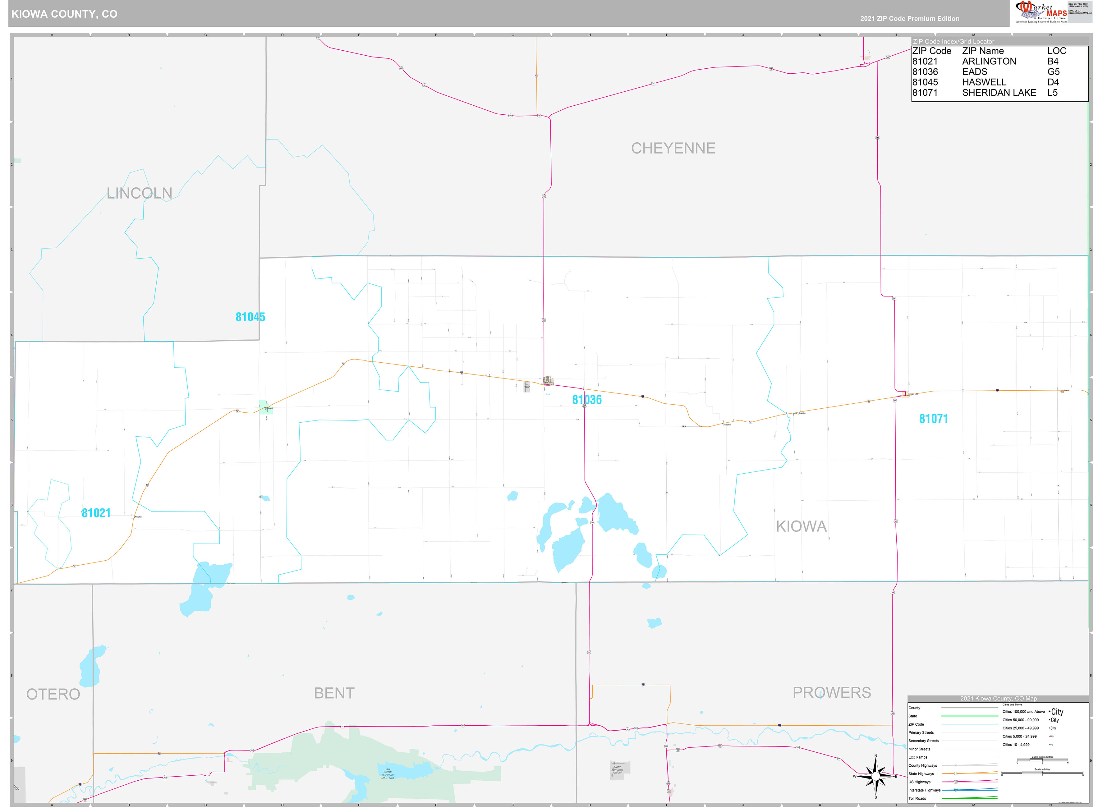 Kiowa County, CO Wall Map Premium Style by MarketMAPS