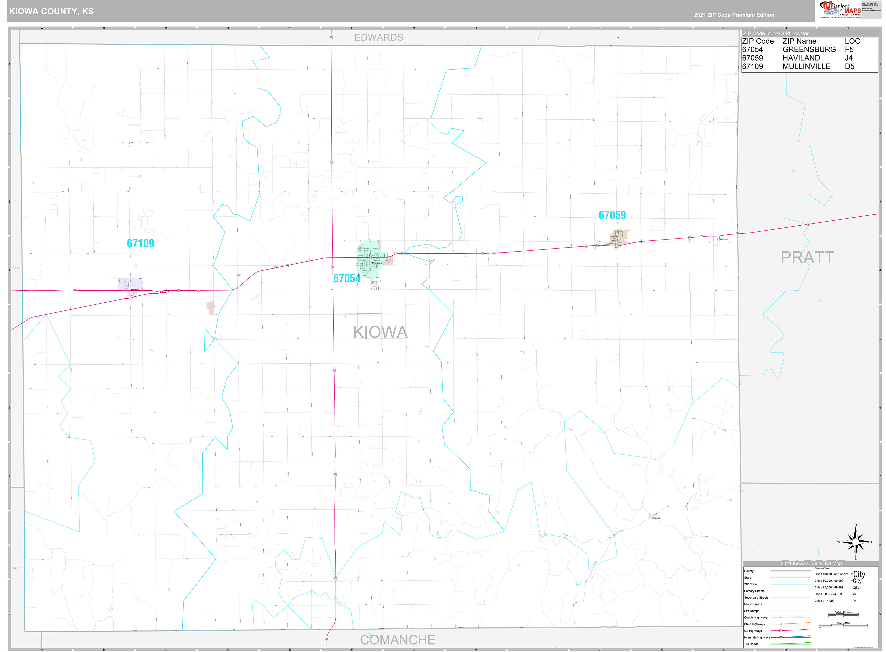 Kiowa County, KS Wall Map Premium Style by MarketMAPS
