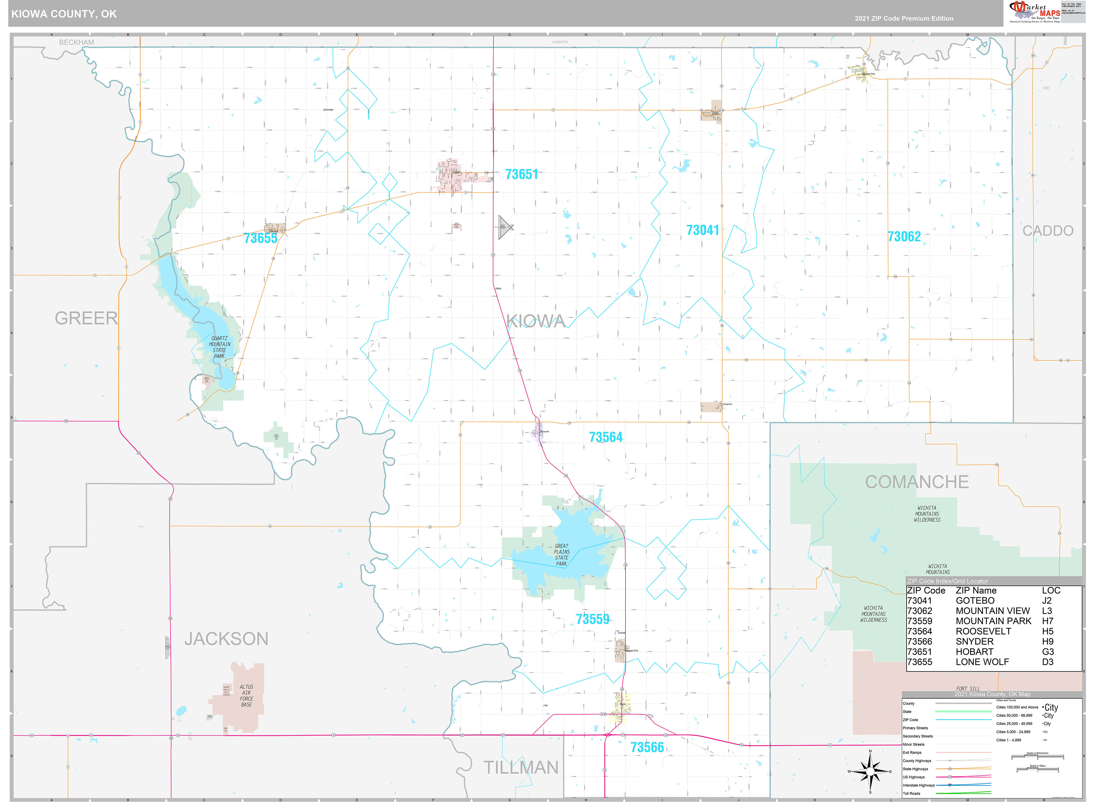 Kiowa County, OK Wall Map Premium Style by MarketMAPS - MapSales.com