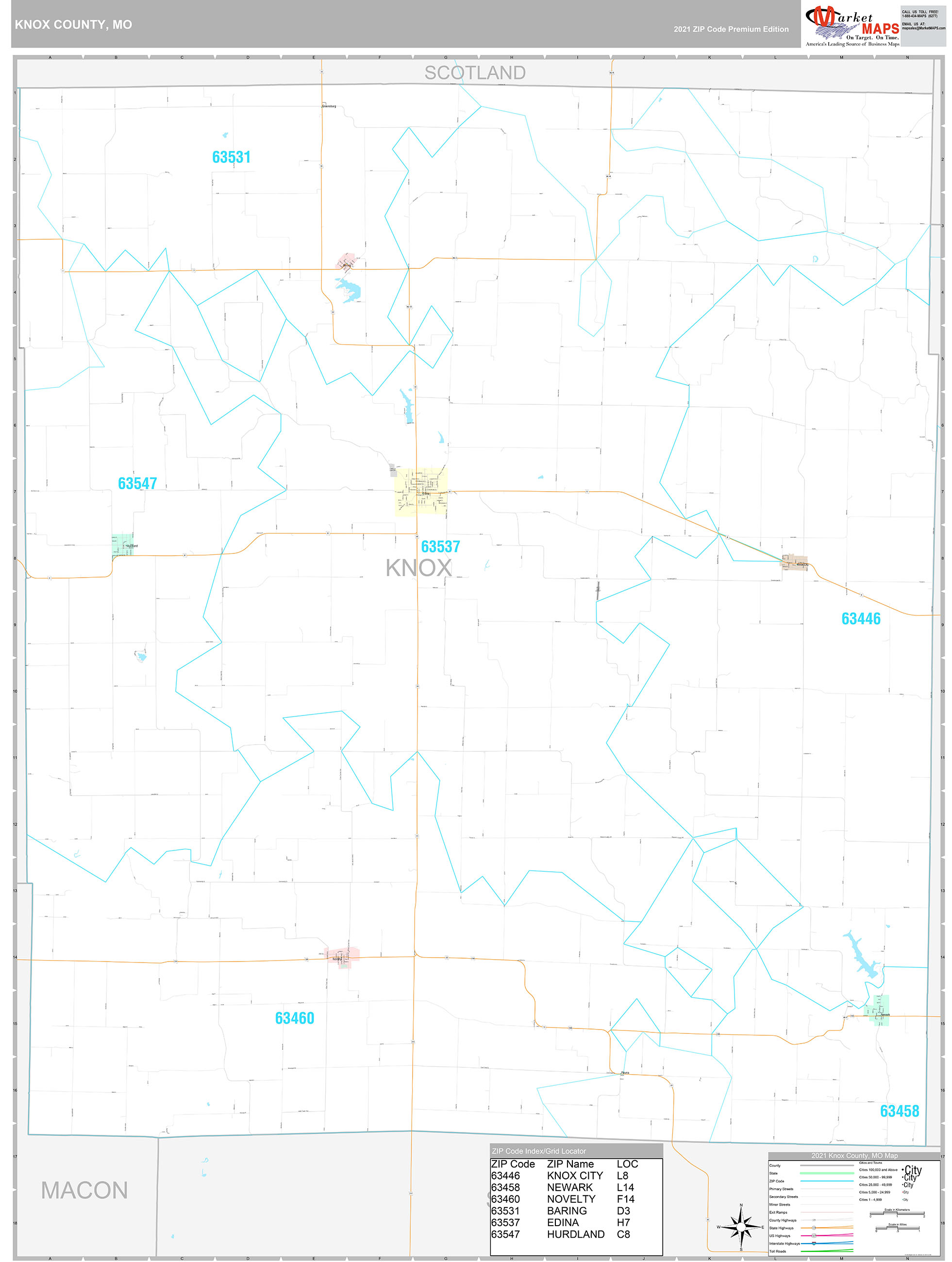 Knox County, MO Wall Map Premium Style by MarketMAPS