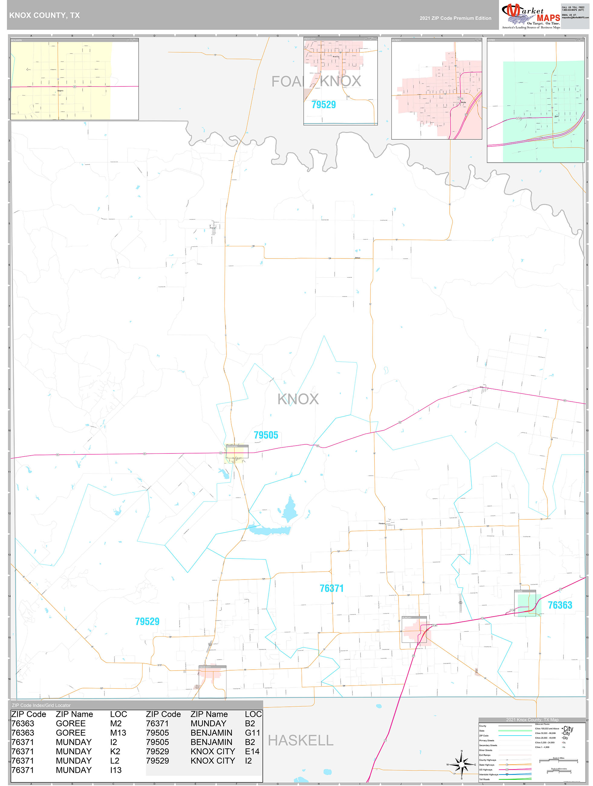 Knox County, TX Wall Map Premium Style by MarketMAPS MapSales