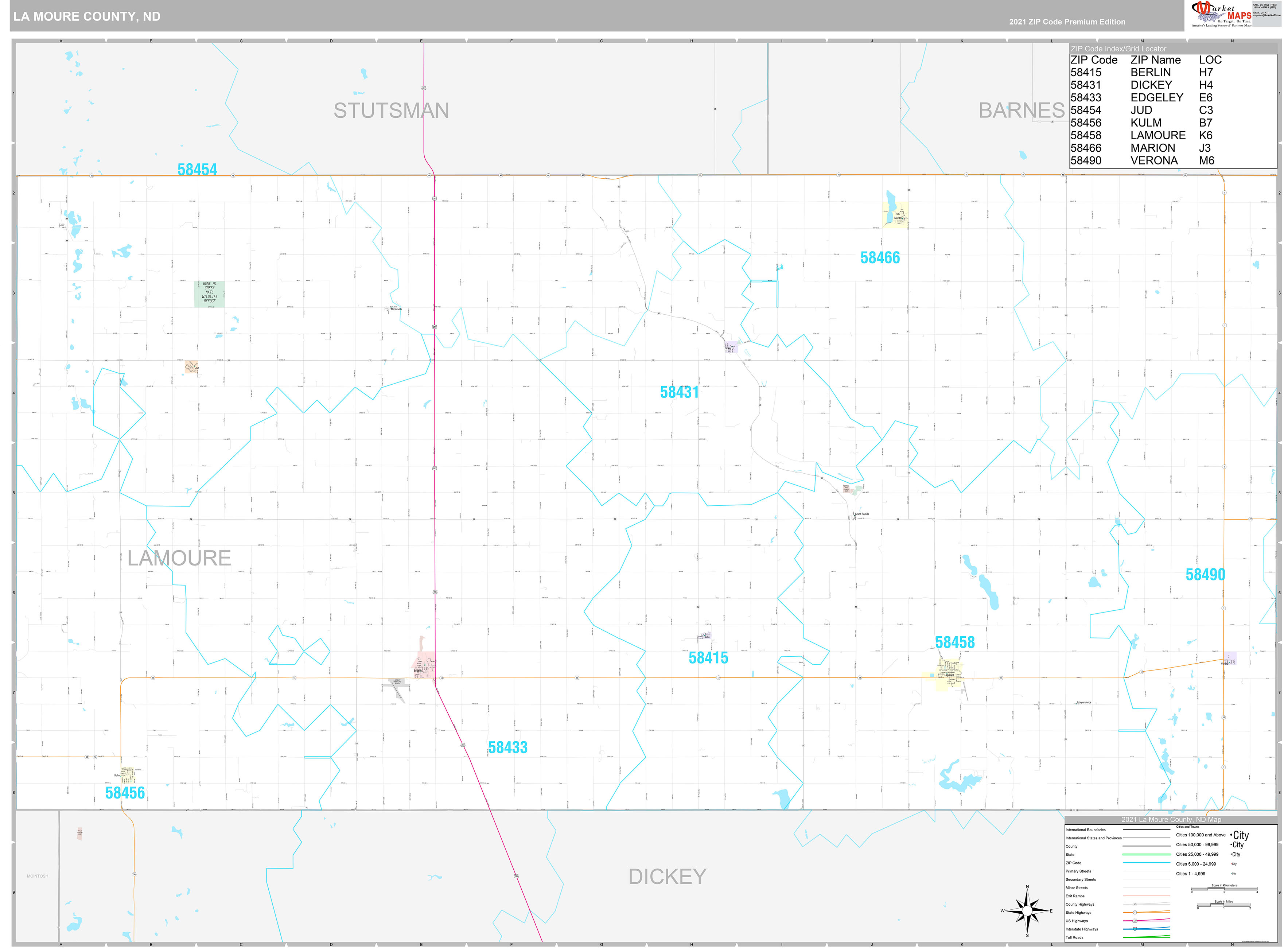 La Moure County, ND Wall Map Premium Style by MarketMAPS