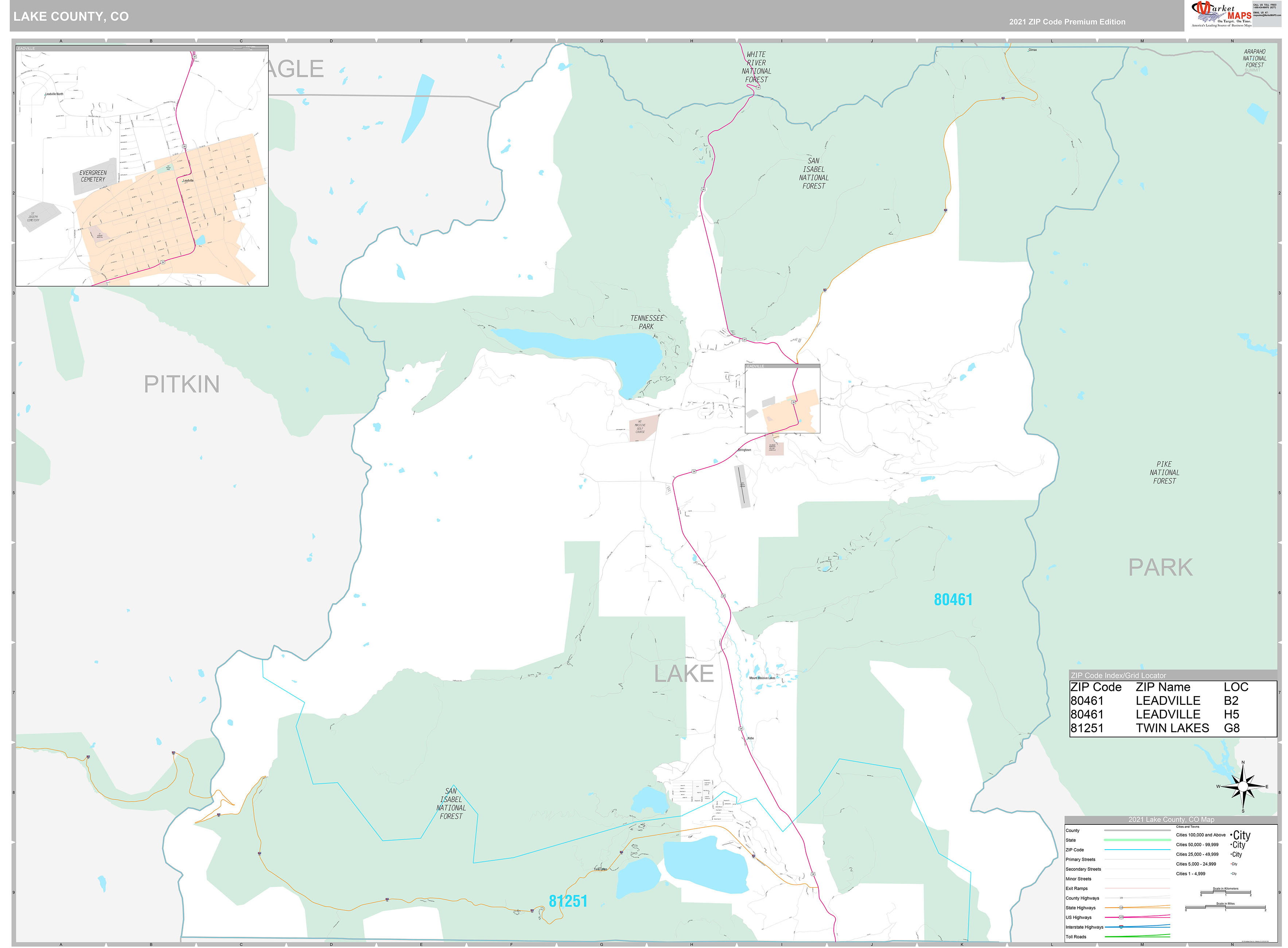 Lake County, CO Wall Map Premium Style by MarketMAPS
