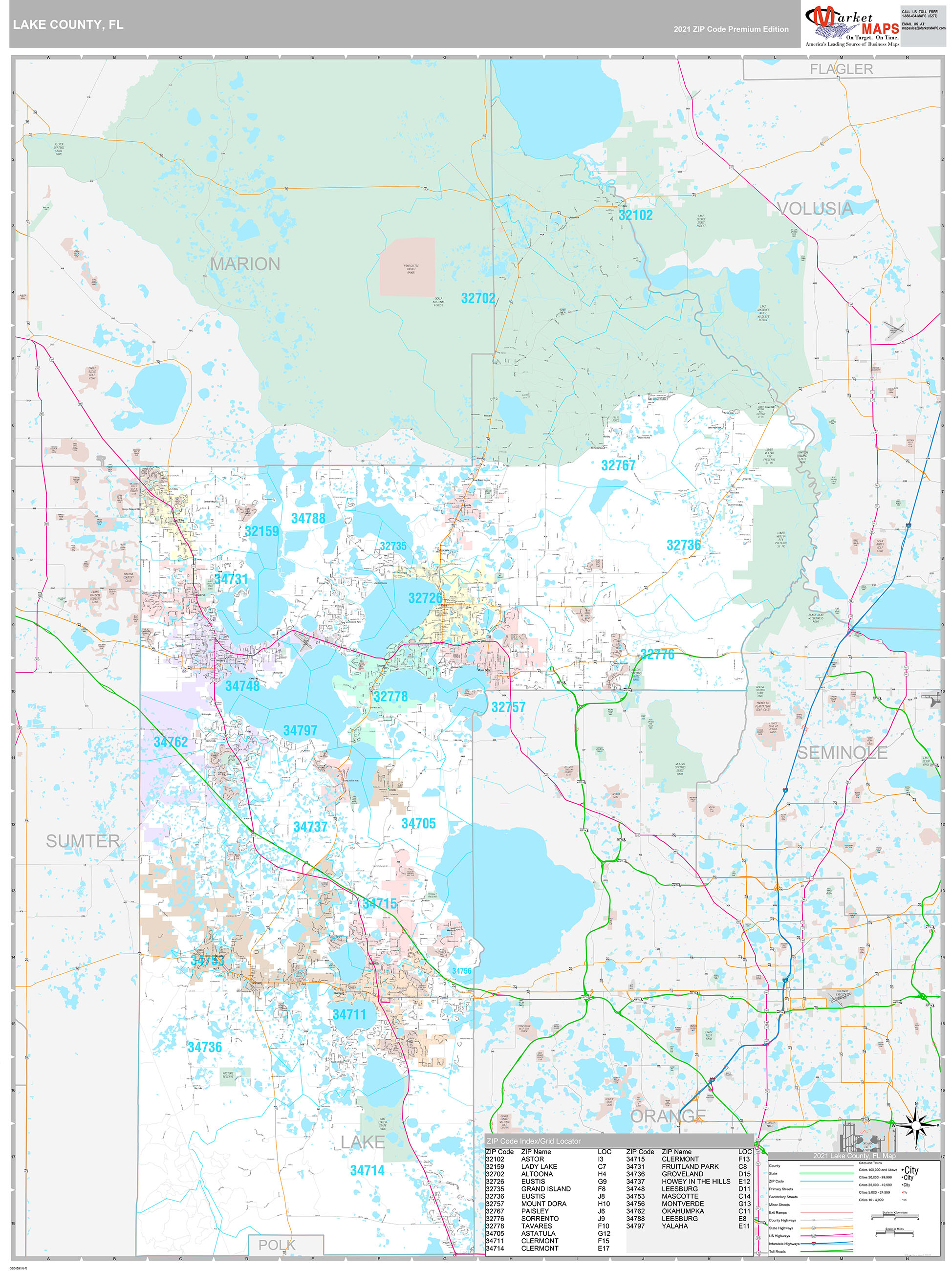Lake County, FL Wall Map Premium Style by MarketMAPS