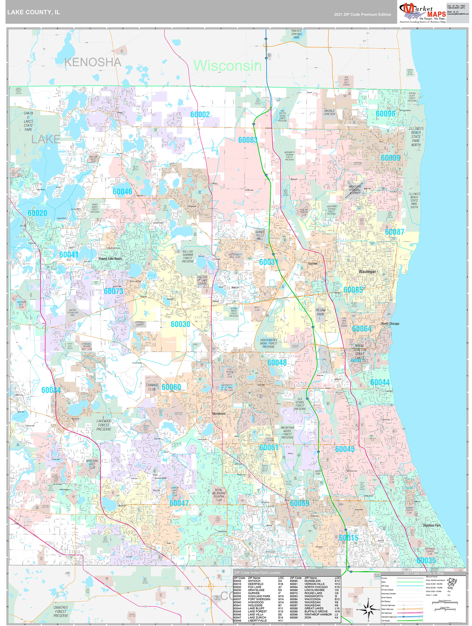 Lake County, IL Wall Map Premium Style by MarketMAPS MapSales