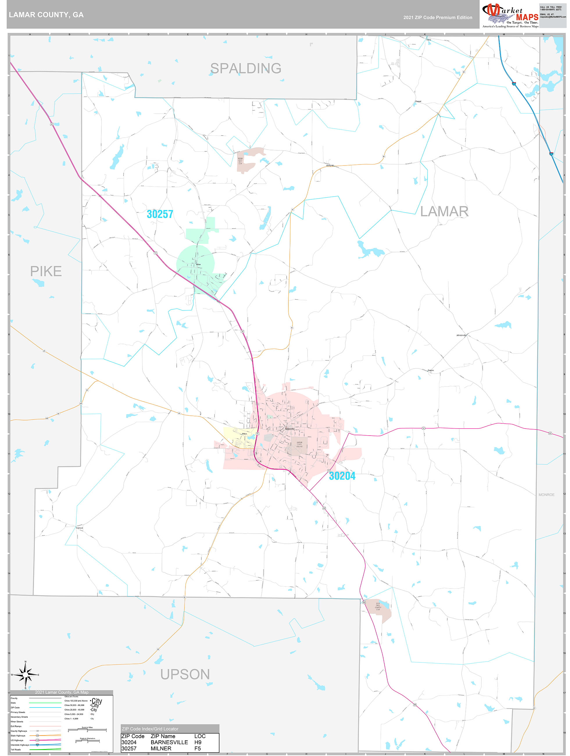 Lamar County, GA Wall Map Premium Style by MarketMAPS - MapSales