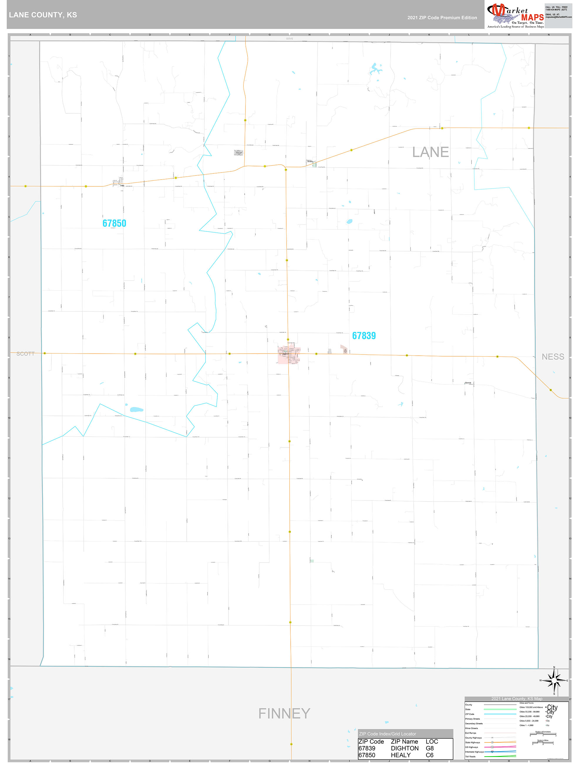 Lane County, KS Wall Map Premium Style by MarketMAPS