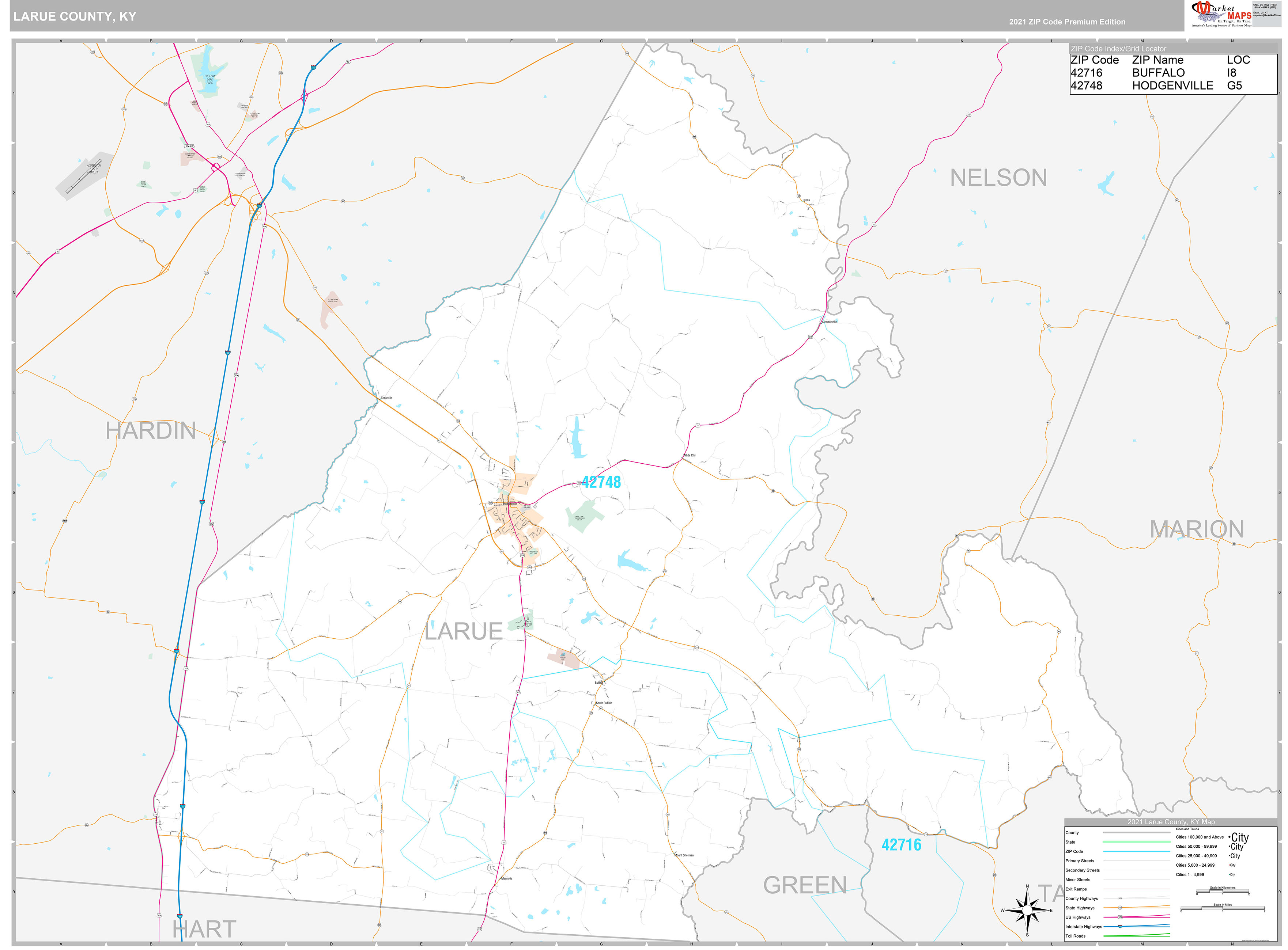 Larue County, KY Wall Map Premium Style by MarketMAPS
