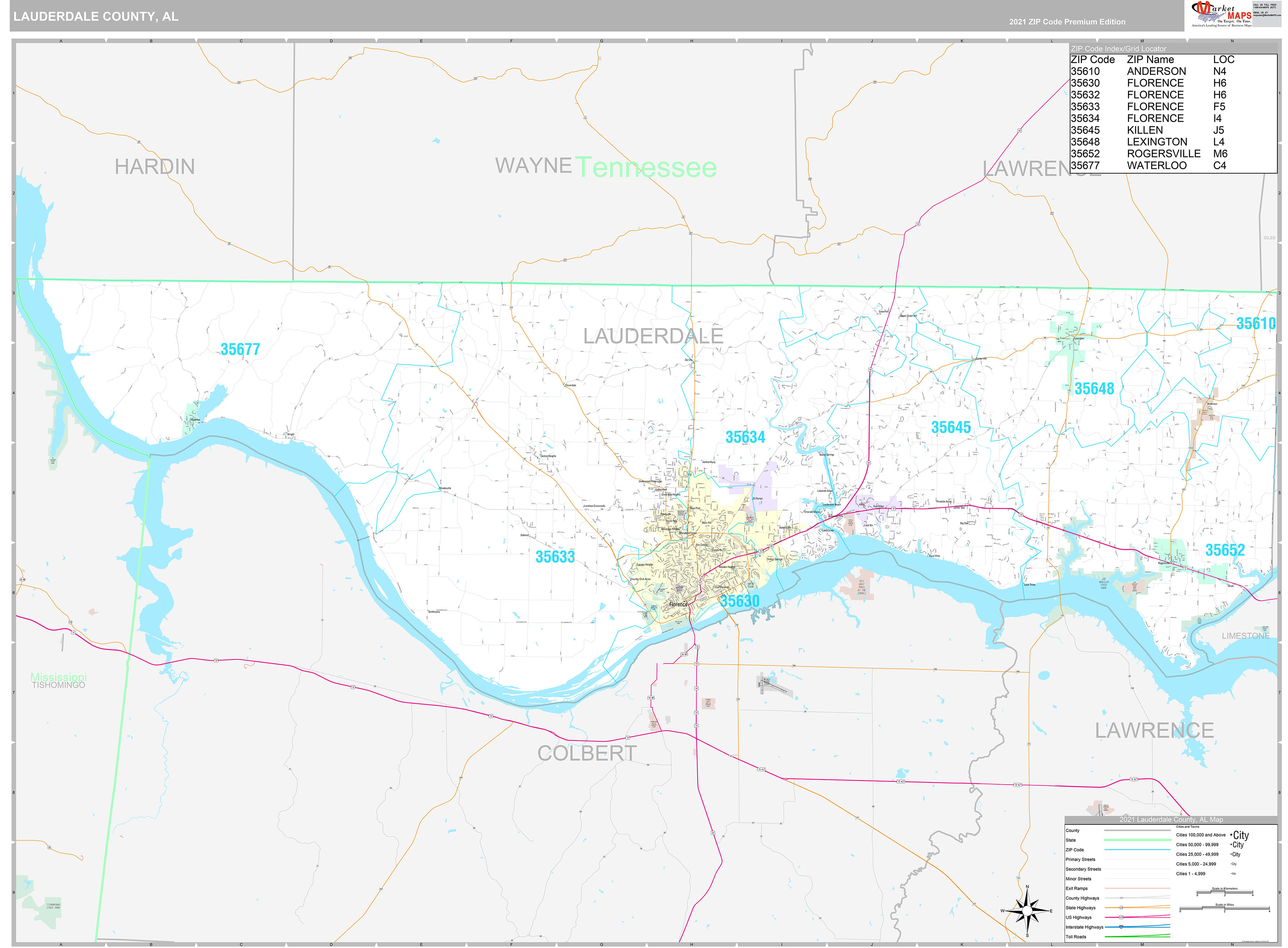Lauderdale County, AL Wall Map Premium Style by MarketMAPS - MapSales