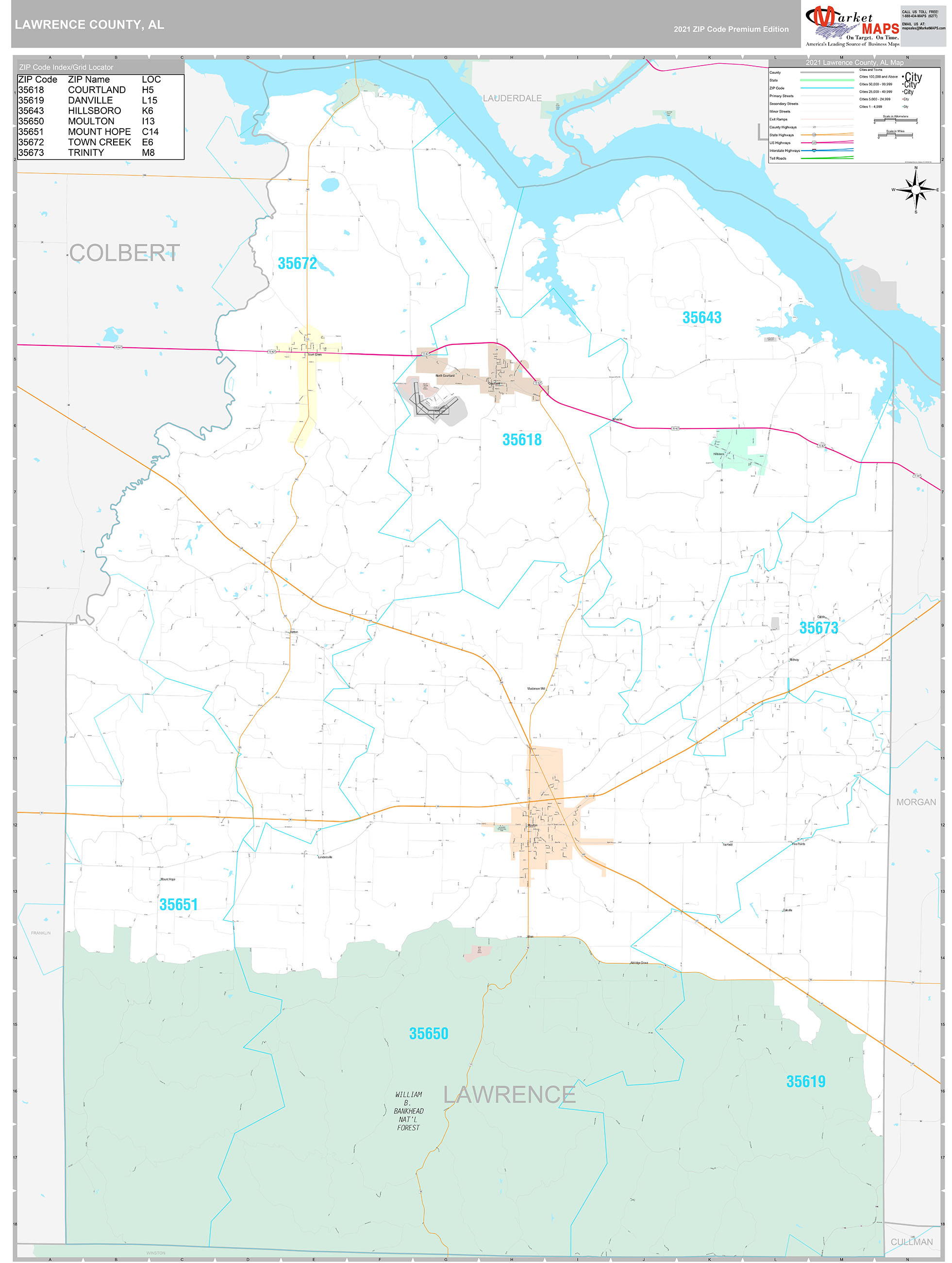 Lawrence County, AL Wall Map Premium Style by MarketMAPS MapSales