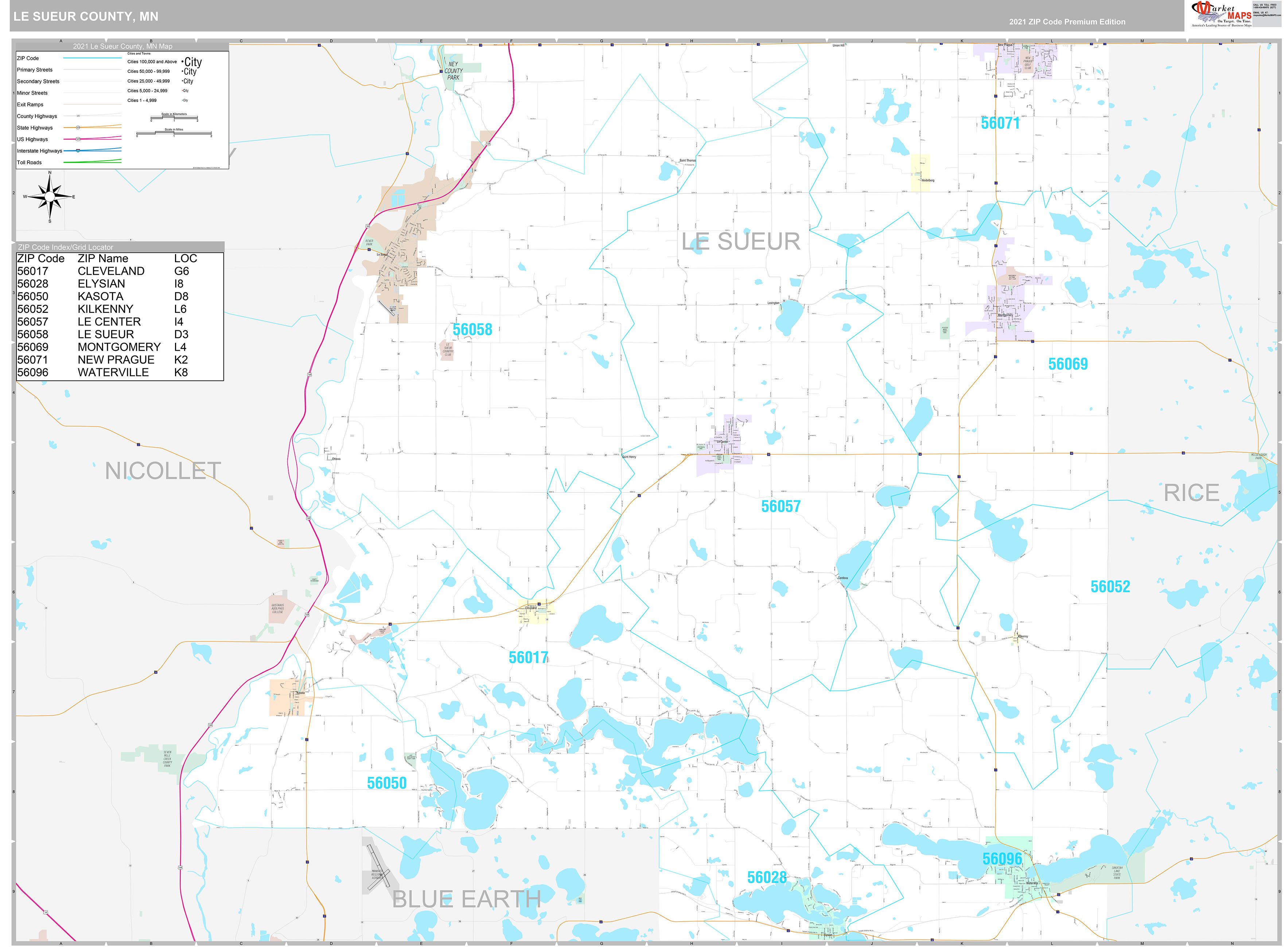 Le Sueur County, MN Wall Map Premium Style by MarketMAPS