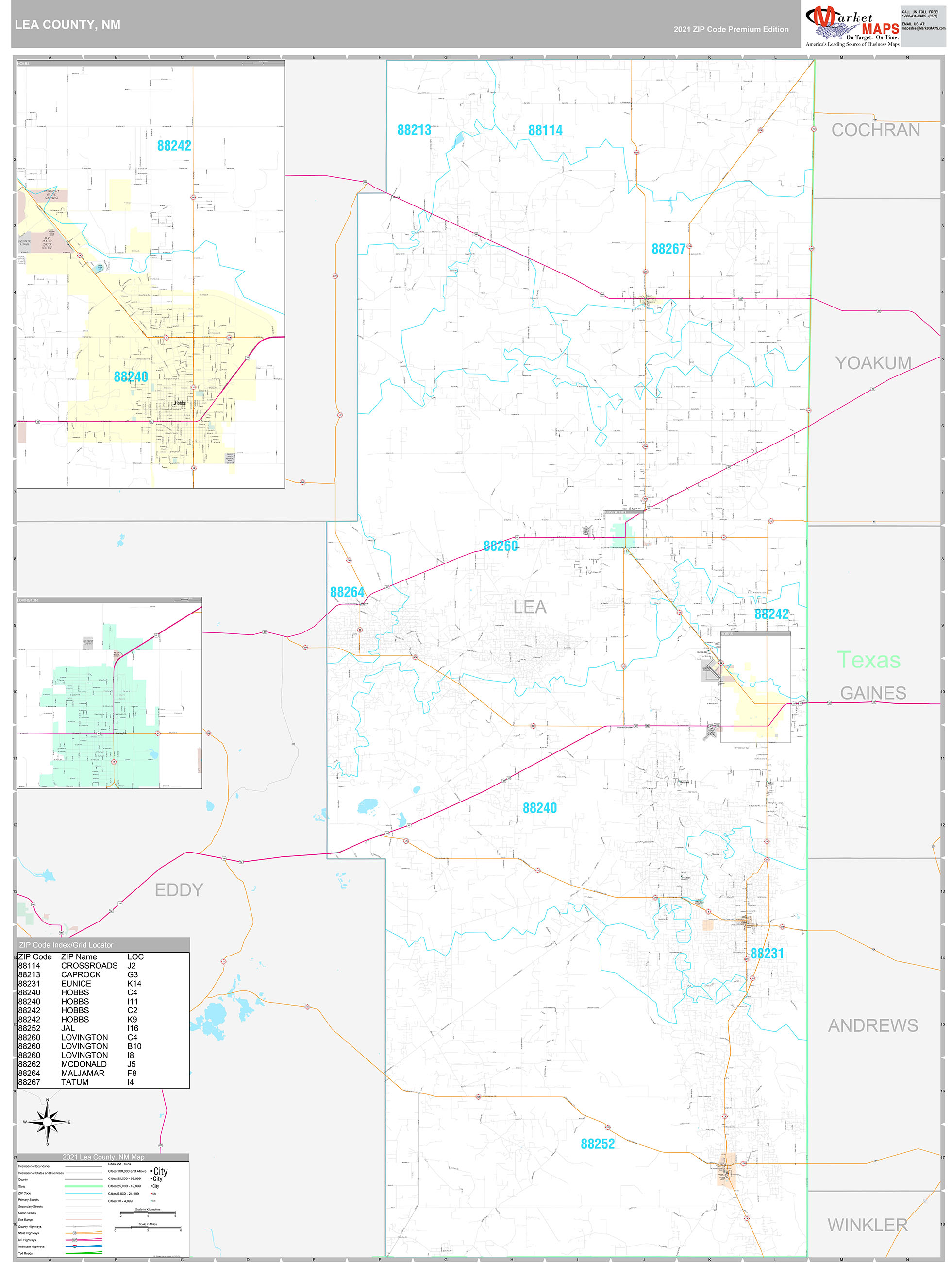 Lea County, NM Wall Map Premium Style by MarketMAPS MapSales