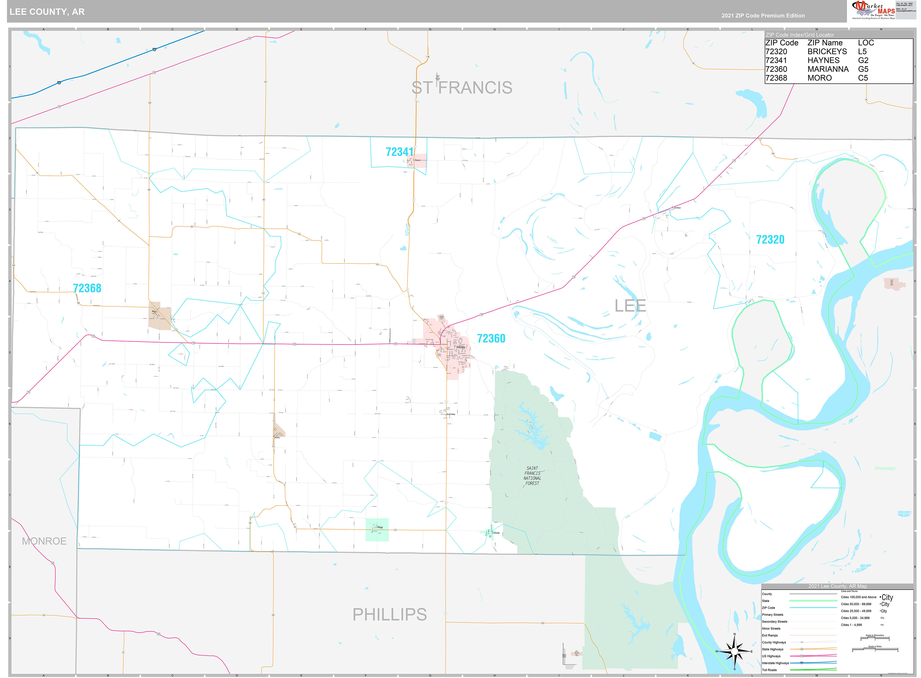Lee County, AR Wall Map Premium Style by MarketMAPS