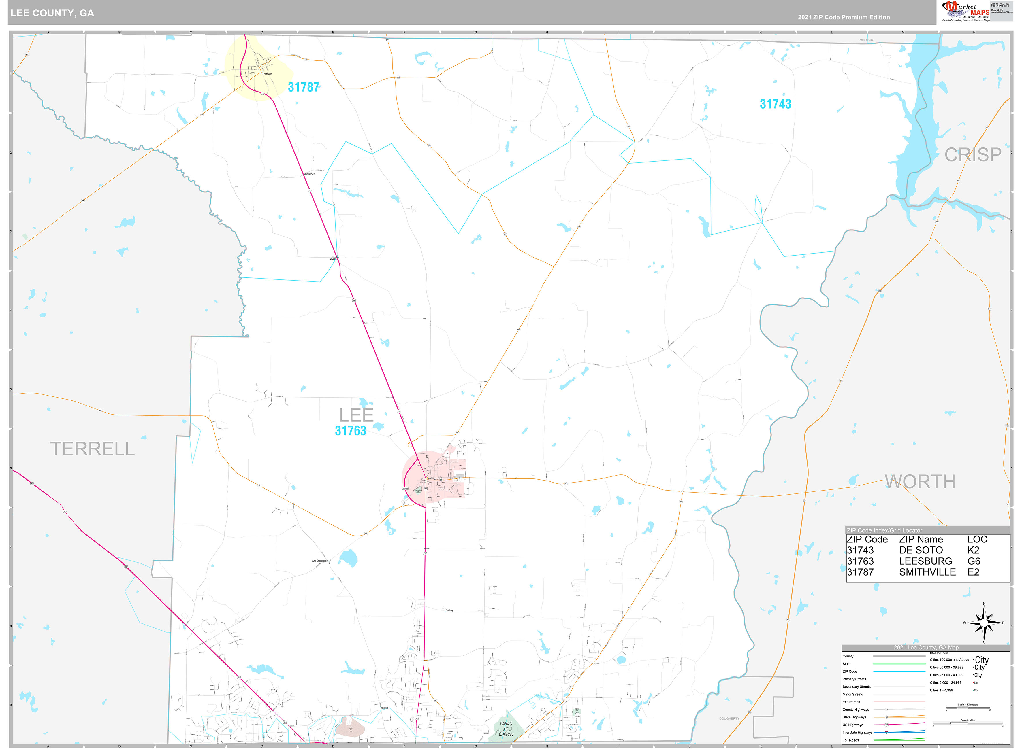 Lee County, GA Wall Map Premium Style by MarketMAPS MapSales